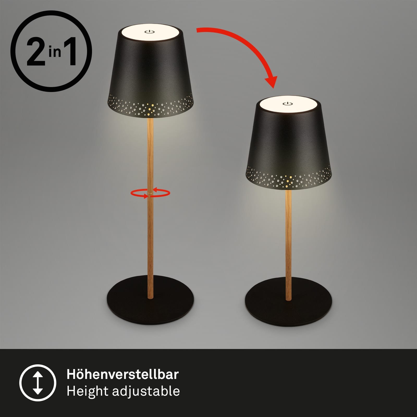 BRILO 7438-114 LED nabíjecí stolní lampa 38 cm 2,6 W 280lm černá-dřevo - BRILO (obrázek 6)