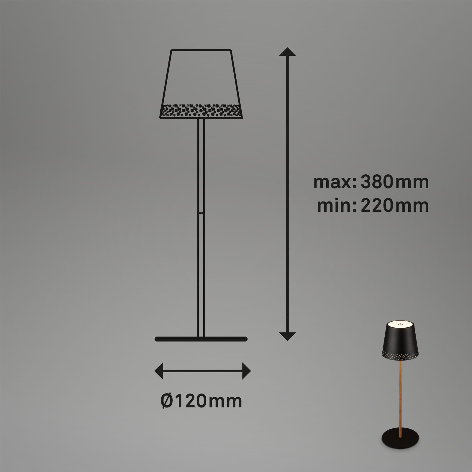 BRILO 7438-114 LED nabíjecí stolní lampa 38 cm 2,6 W 280lm černá-dřevo - BRILO (obrázek 10)