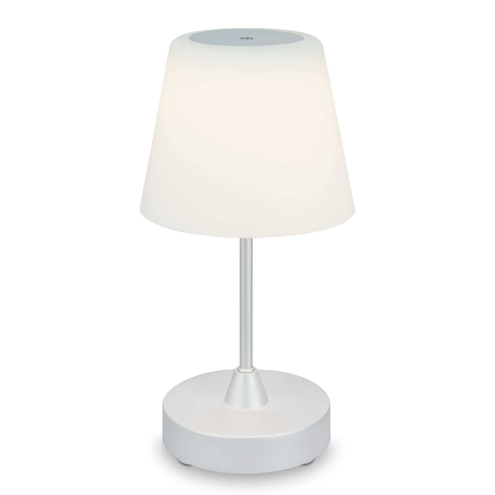Levně BRILO 7445-014 LED bateriové stolní svítidlo pr.12,5 cm, LED modul, 3W, 350 lm, matný chrom - BRILO