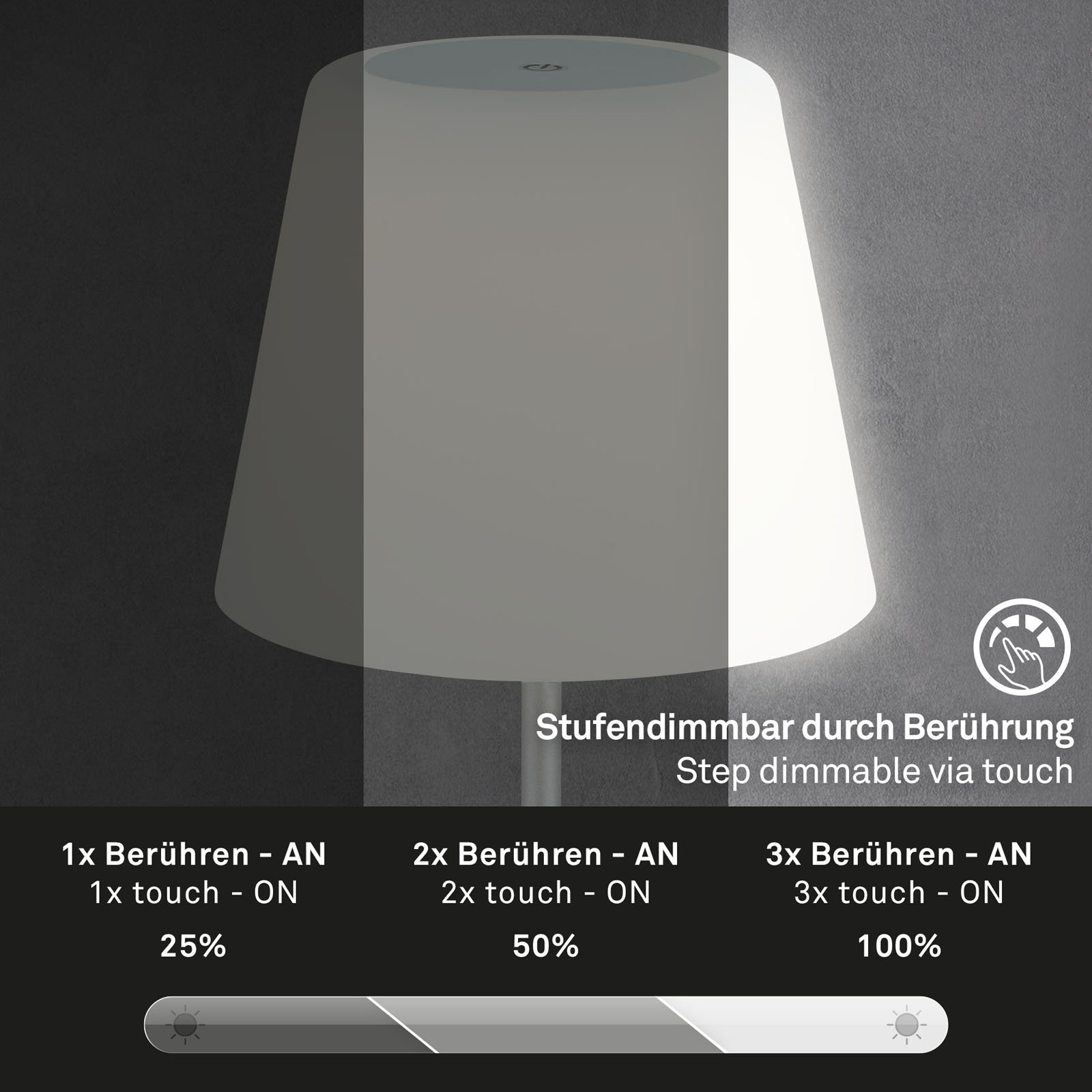 BRILO 7445-014 LED bateriové stolní svítidlo pr.12,5 cm, LED modul, 3W, 350 lm, matný chrom - BRILO (obrázek 3)