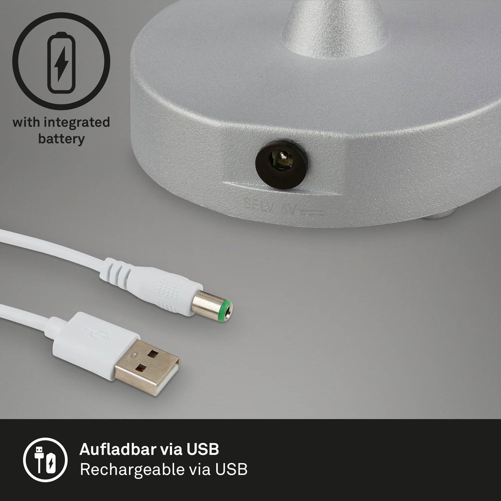 BRILO 7445-014 LED bateriové stolní svítidlo pr.12,5 cm, LED modul, 3W, 350 lm, matný chrom - BRILO (obrázek 5)