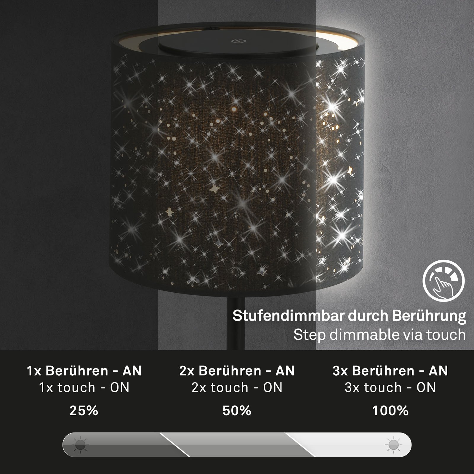 BRILO 7443-015 LED bateriové stolní svítidlo, pr.12,5 cm, LED modul, 3W, 350 lm, černá - BRILO (obrázek 3)