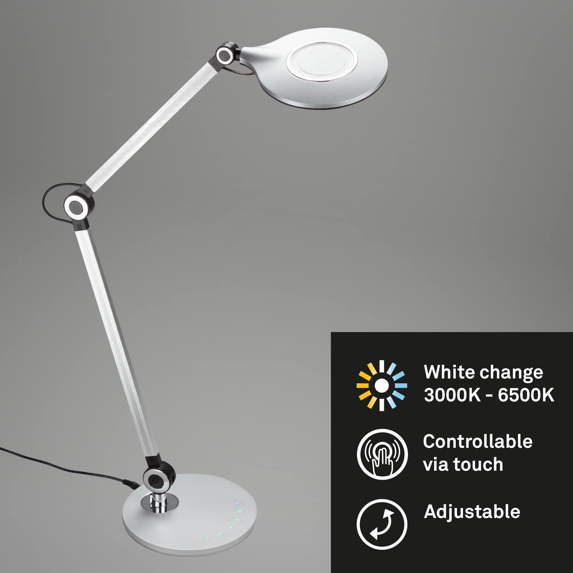 Levně BRILO 7027-014 CCT LED stolní lampa na psací stůl, pr. 20 cm, 9 W, stříbrná - BRILO
