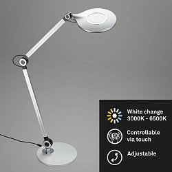Obrázek pro produkt CCT LED stolní lampa na psací stůl, pr. 20 cm, 9 W, stříbrná (starý kód: BRILO 7027-014) - BRILO