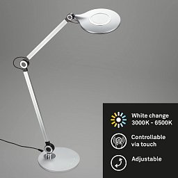 Obrázek pro produkt CCT LED stolní lampa na psací stůl, pr. 20 cm, 9 W, stříbrná - BRILO