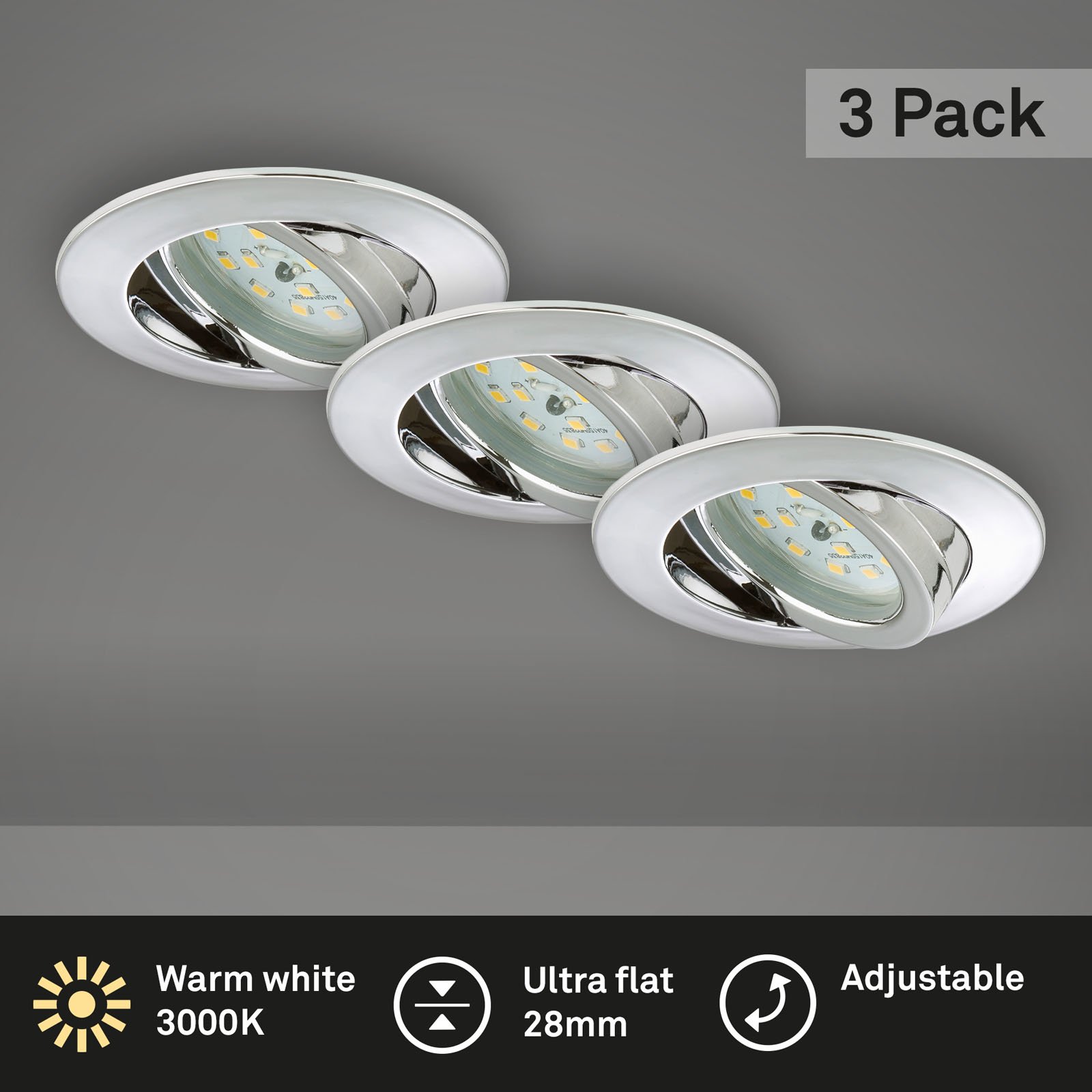 BRI 7209-038 3ks sada LED vestavné svítidlo, pr. 8,2 cm, 5 W, chrom - BRILONER (obrázek 2)