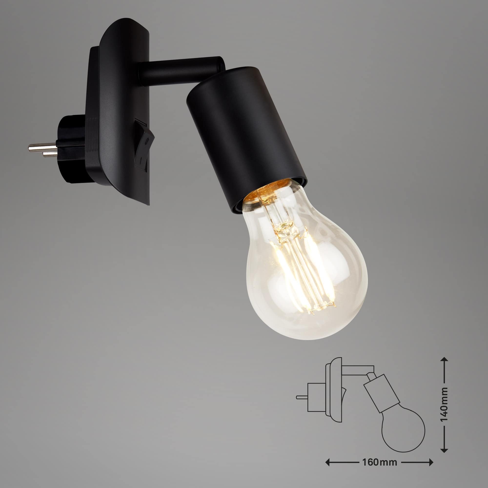 BRI 2602-015 Svítidlo do zásuvky 9,5 cm 1x E27 25W černá - BRILONER (obrázek 5)