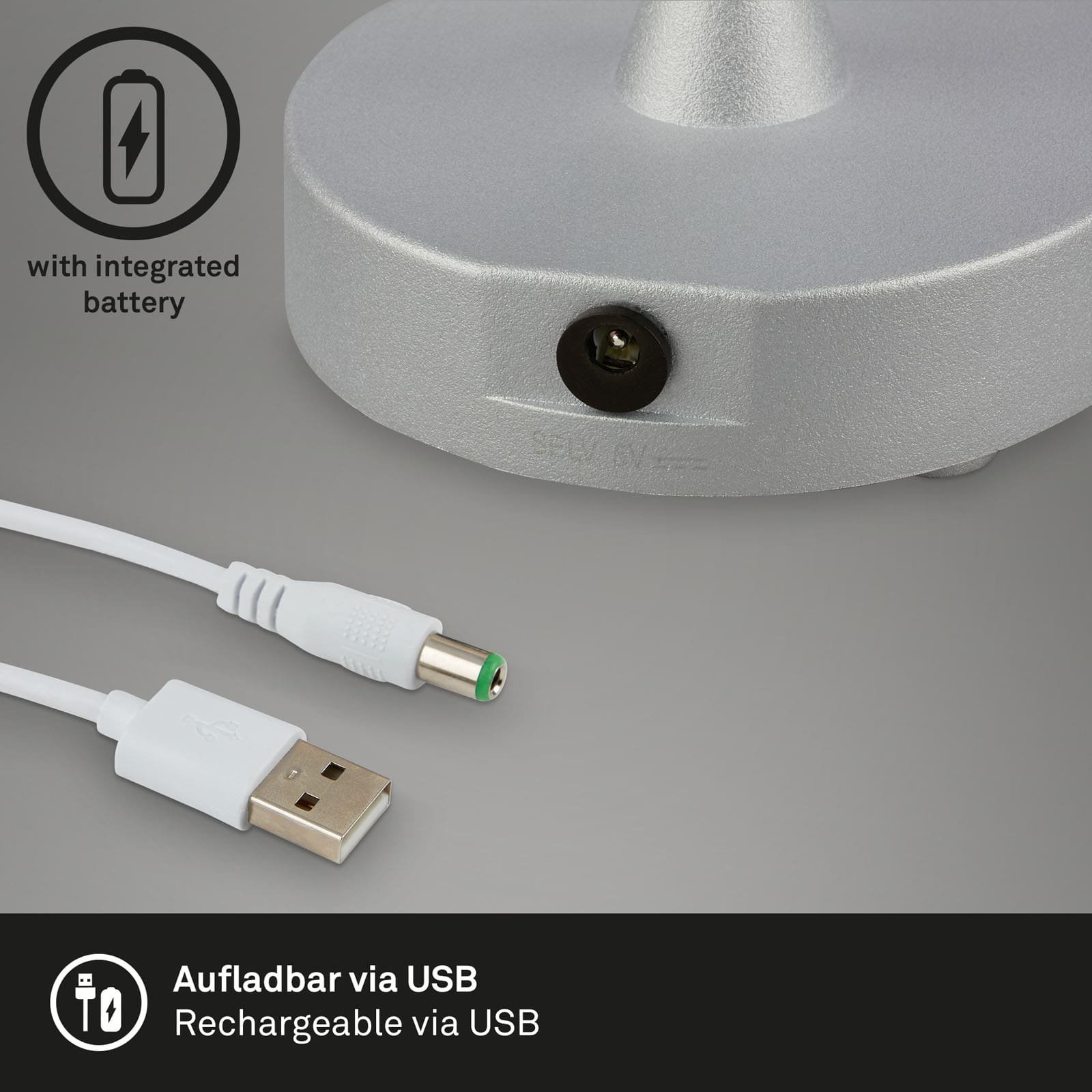 BRILO 7440-014 LED bateriové stolní svítidlo pr.12,5 cm, LED modul, 3W, 350 lm, matný chrom - BRILO (obrázek 5)