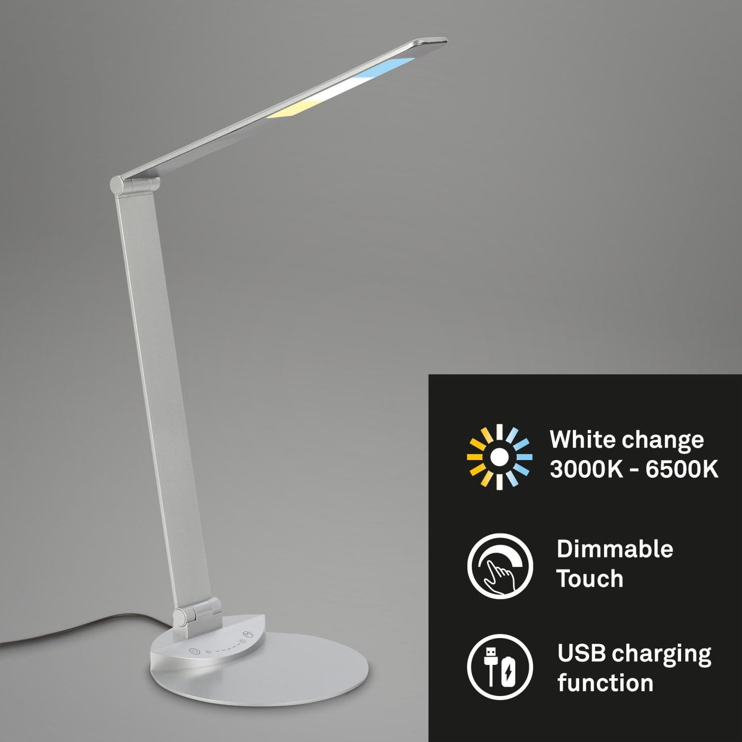 BRILO 7414-014 CCT-LED stolní lampa na psací stůl, 83 cm, 12 W, 680 lm, stříbrná - BRILO (obrázek 2)