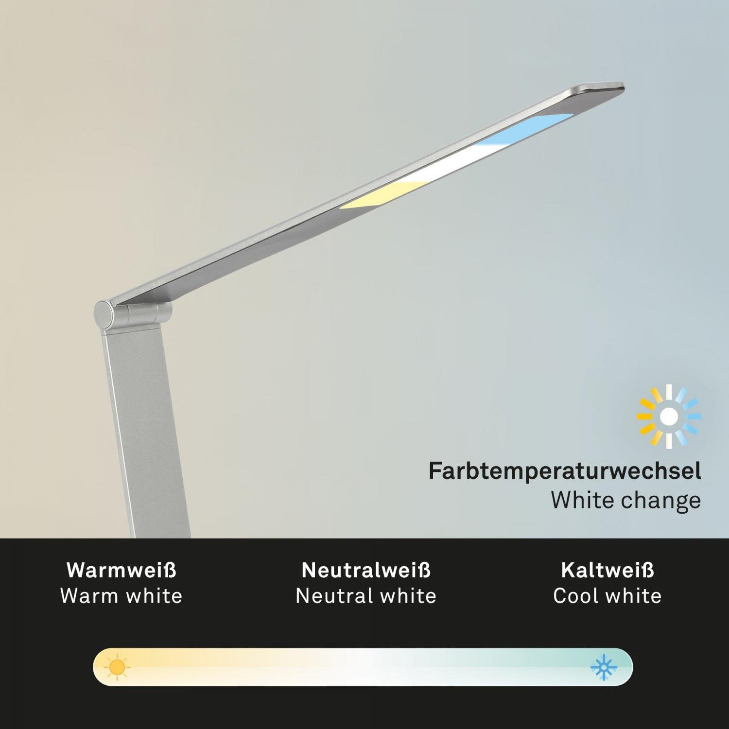 BRILO 7414-014 CCT-LED stolní lampa na psací stůl, 83 cm, 12 W, 680 lm, stříbrná - BRILO (obrázek 3)