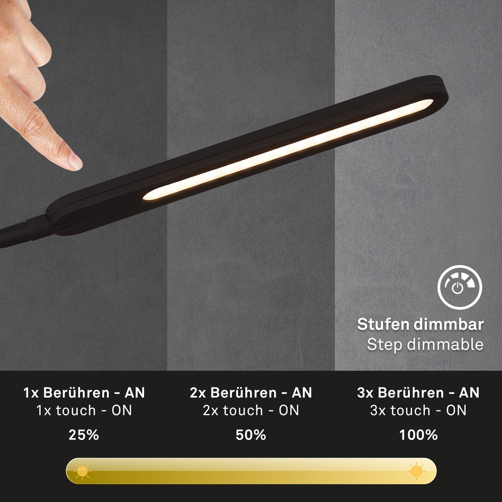 BRILO 1389-015 LED CCT stojací svítidlo s dotykovým vypínačem 183 cm 8W 600lm černá - BRILO (obrázek 4)