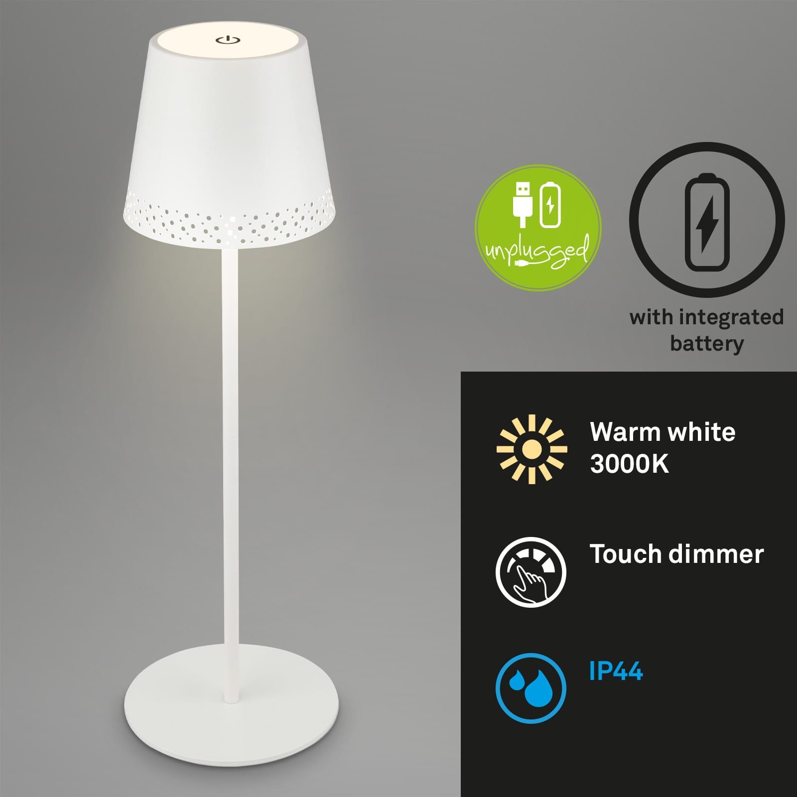 BRILO 7438-016 LED nabíjecí stolní lampa 38 cm 2,6W 280lm bílé - BRILO (obrázek 2)