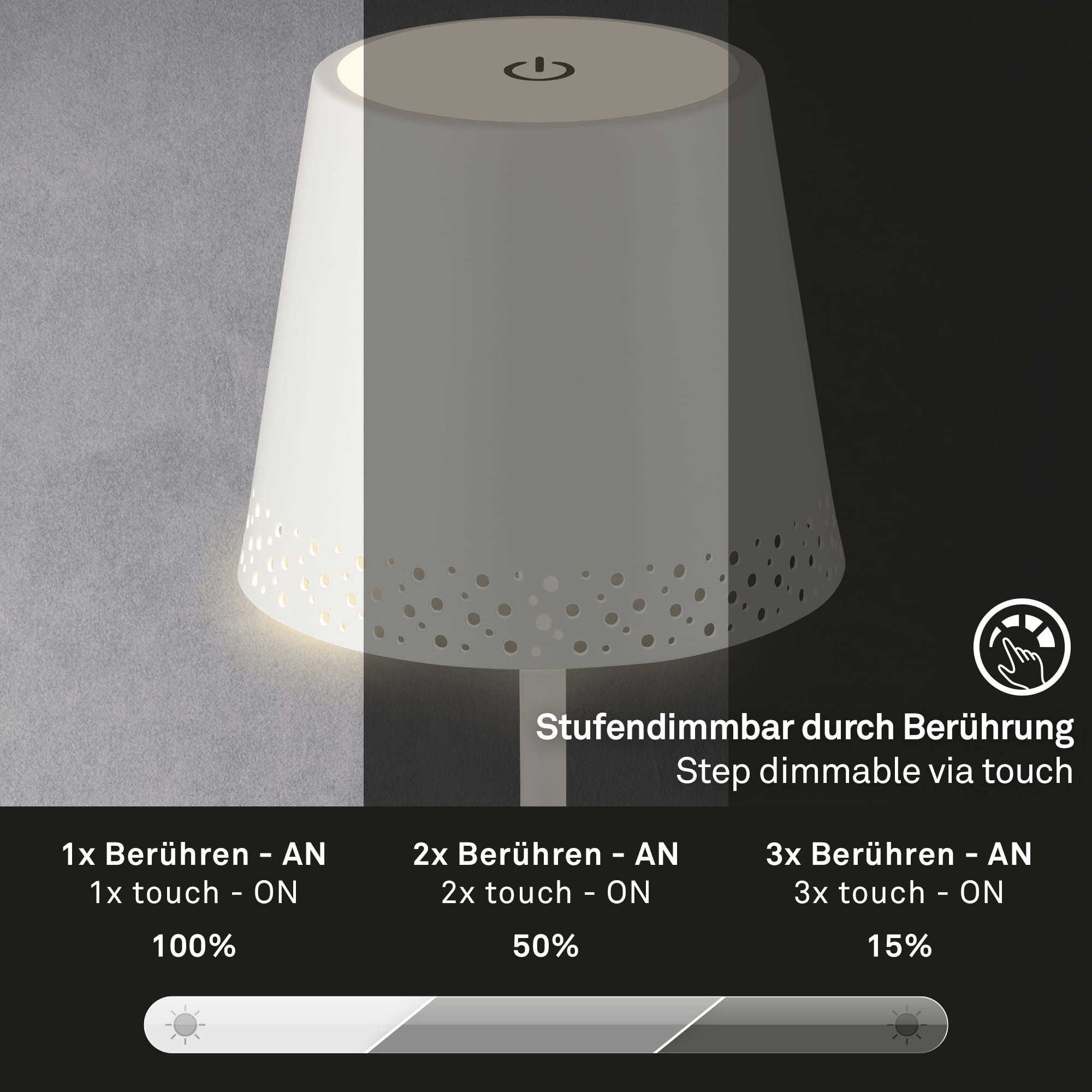 BRILO 7438-016 LED nabíjecí stolní lampa 38 cm 2,6W 280lm bílé - BRILO (obrázek 4)