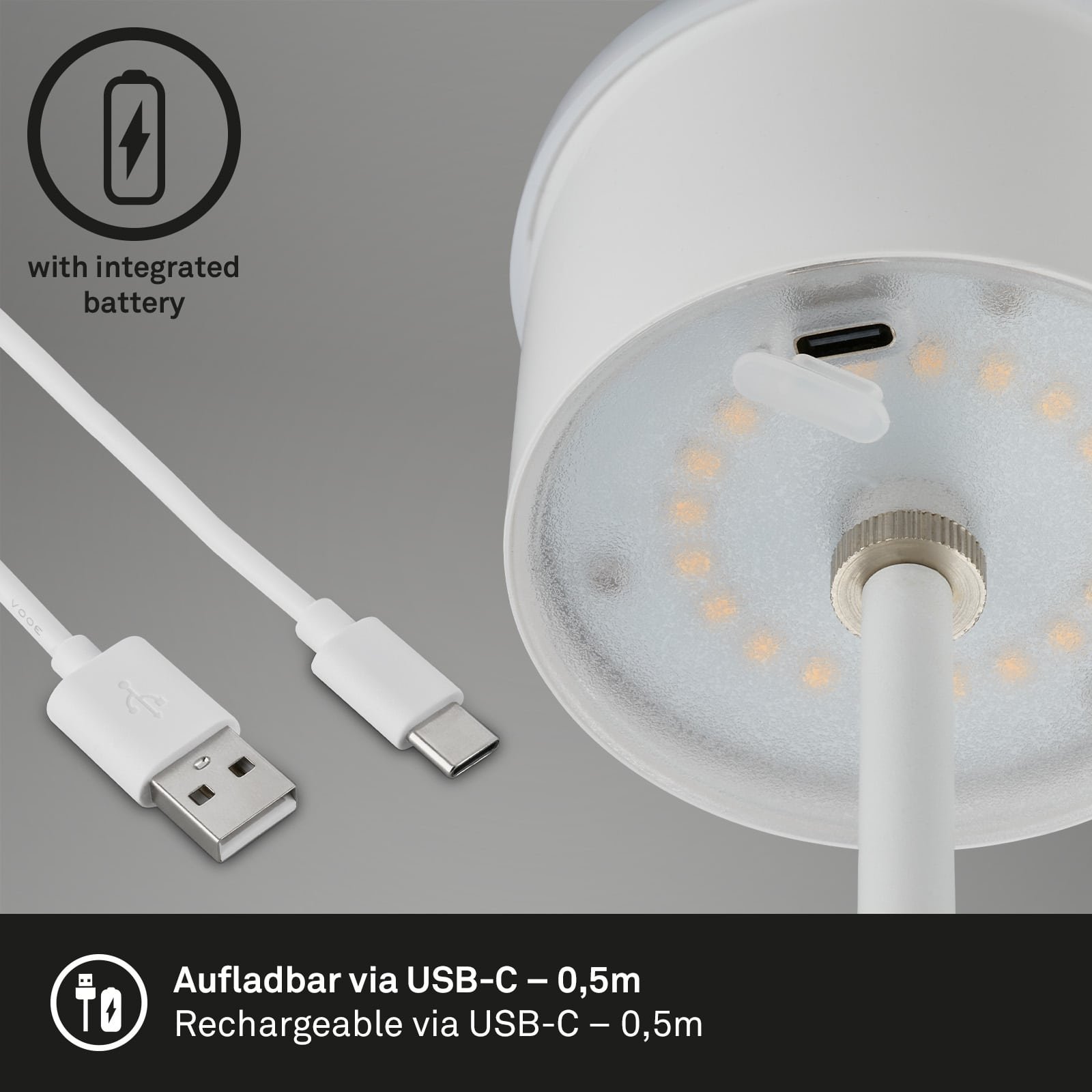 BRILO 7438-016 LED nabíjecí stolní lampa 38 cm 2,6W 280lm bílé - BRILO (obrázek 5)