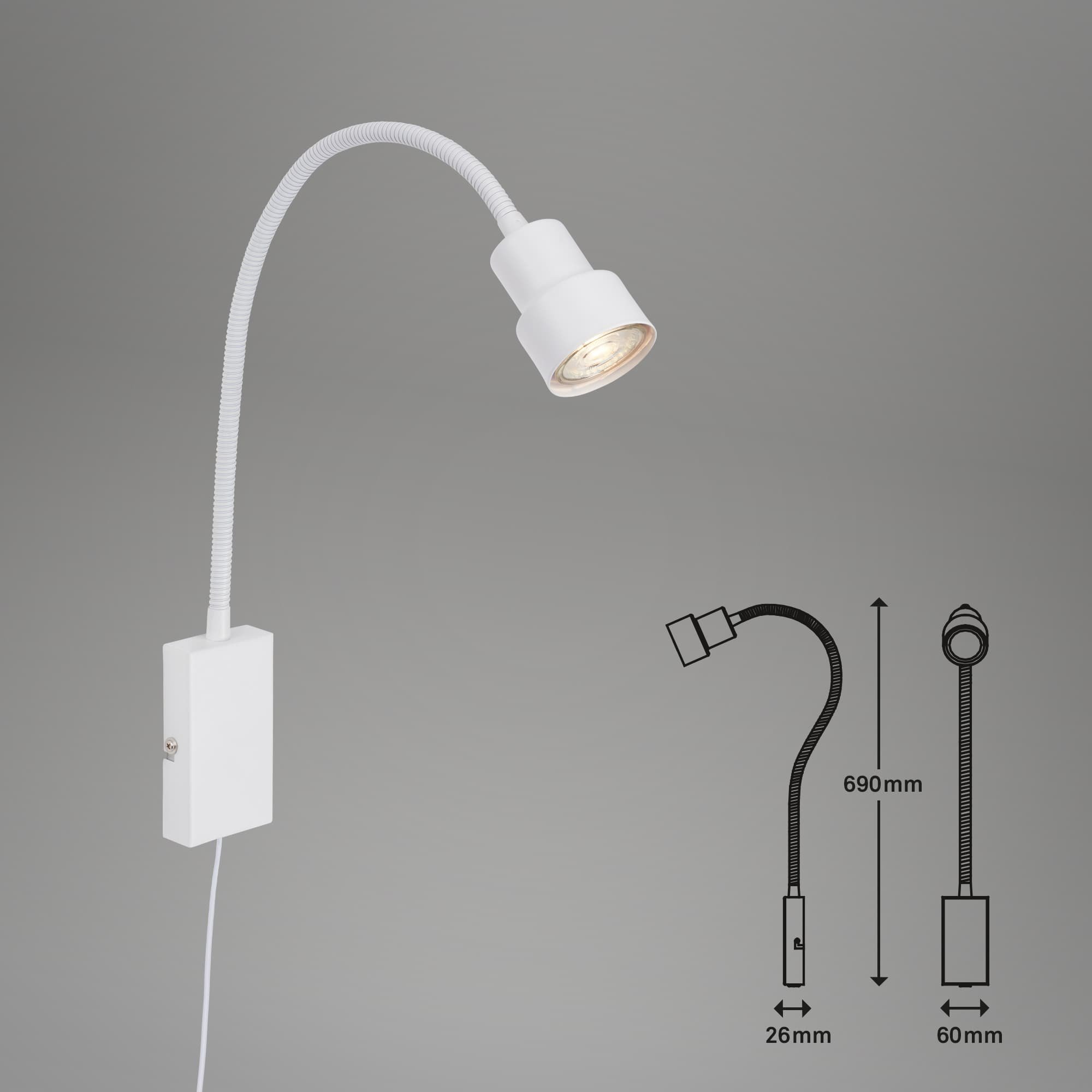 BRI 2085-016 Svítidlo k posteli s dotykovým vypínačem 69 cm 1xGU10 5W 400lm bílé - BRILONER (obrázek 6)