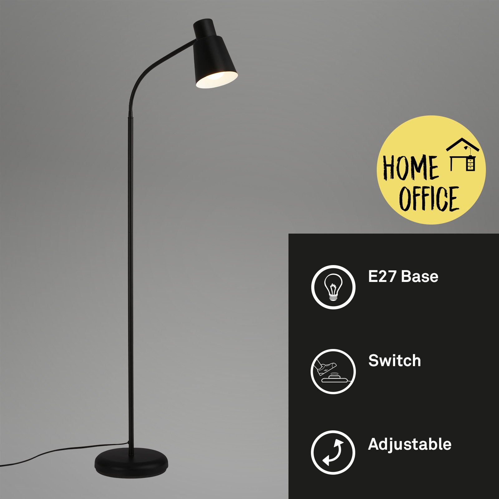 BRILO 1474015 Stojací svítidlo, 128 cm, 1x E27, max. 10W, černá - BRILO (obrázek 2)