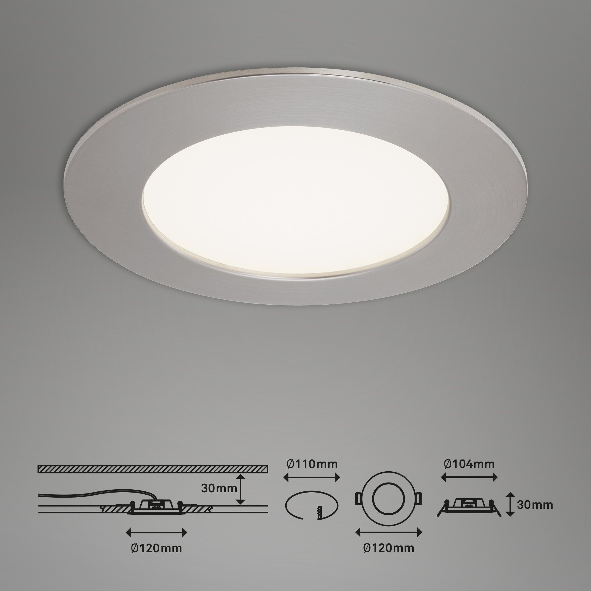 BRI 7284-032 3ks sada LED vestavné svítidlo, pr. 12 cm, 8 W, matný nikl - BRILONER (obrázek 7)