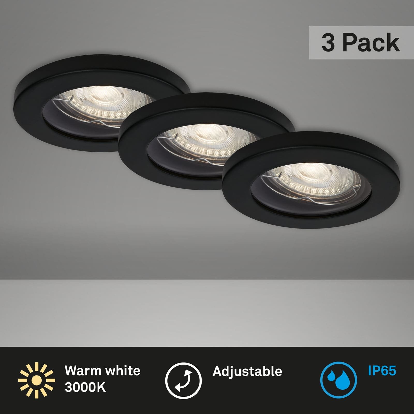 BRI 7181-035 3ks sada LED vestavné svítidlo, pr. 8,5 cm, 5 W, 400 lm, černá - BRILONER (obrázek 2)