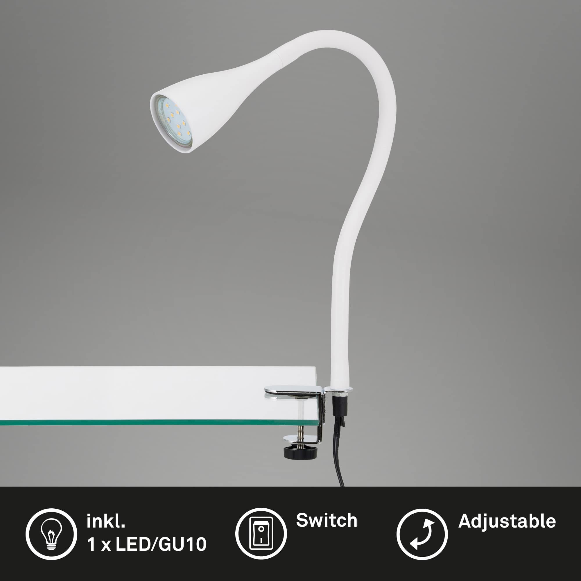 BRI 2762-016P Flexibilní svítidlo se svorkou 60 cm 1xGU10 3W 250lm bílé - BRILONER (obrázek 2)