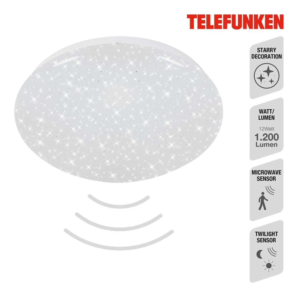 TF 601706TF TELEFUNKEN LED stropní svítidlo s čidlem, pr. 27,7 cm, 12 W, bílé - BRILONER