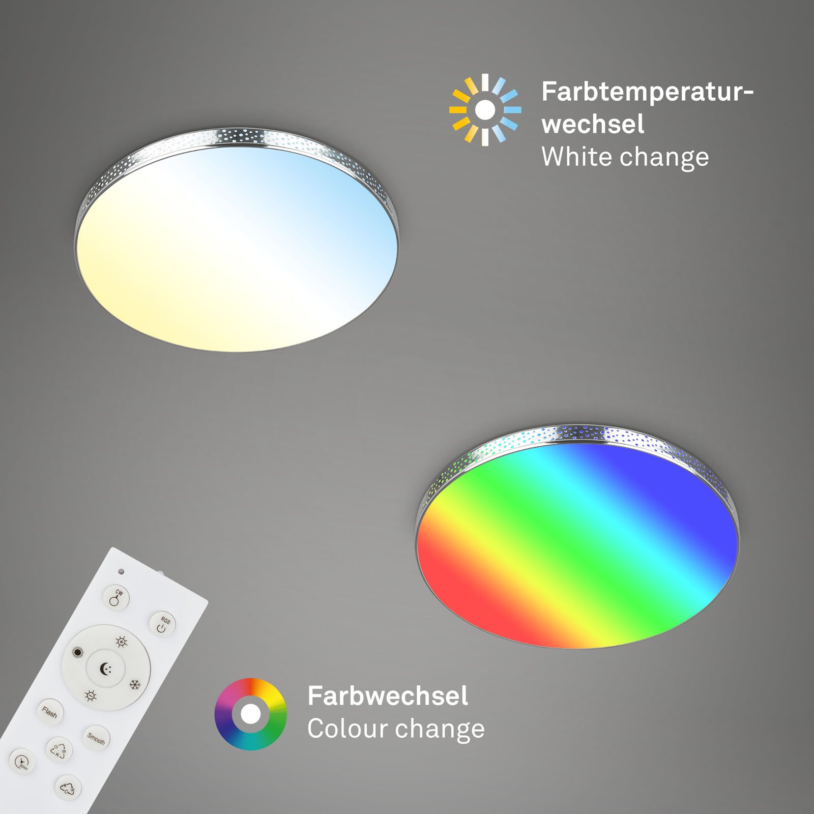 BRILO 3679-018 RGB-CCT LED stropní svítidlo, pr. 35,5 cm, 18W, 1850 lm, chrom - BRILO (obrázek 4)