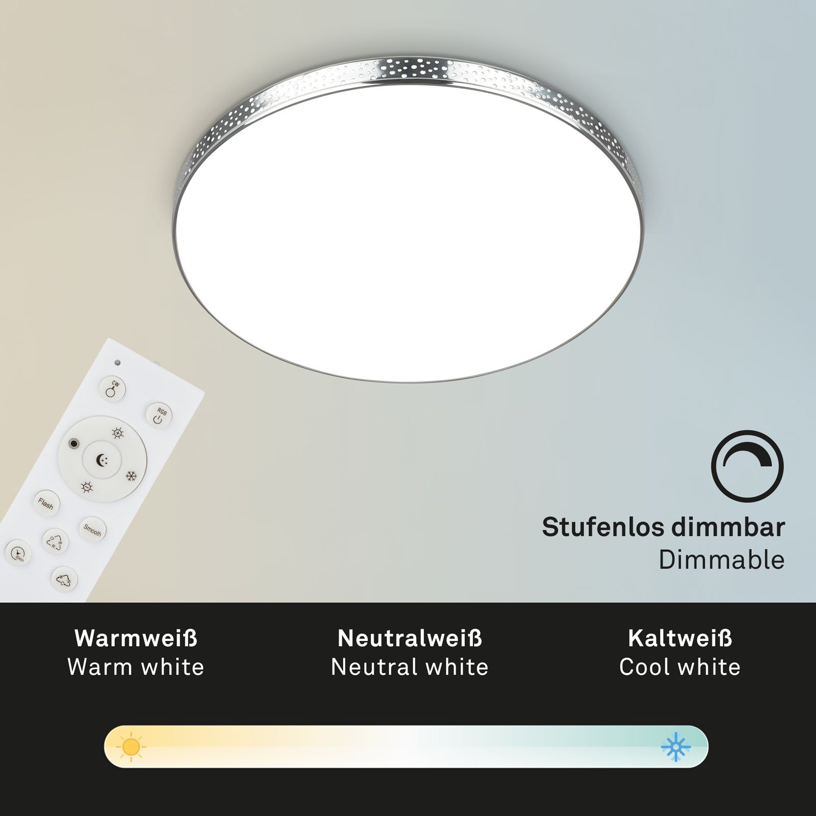 BRILO 3679-018 RGB-CCT LED stropní svítidlo, pr. 35,5 cm, 18W, 1850 lm, chrom - BRILO (obrázek 5)