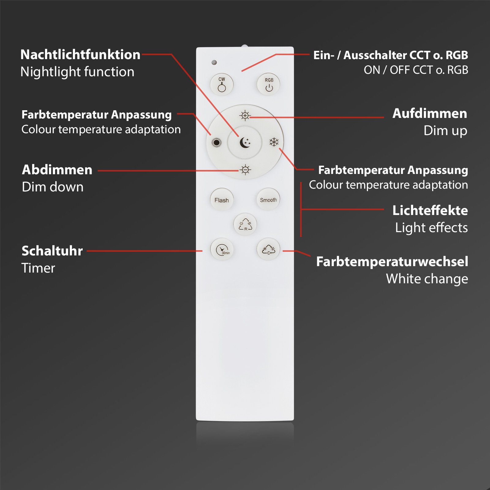 BRILO 3679-018 RGB-CCT LED stropní svítidlo, pr. 35,5 cm, 18W, 1850 lm, chrom - BRILO (obrázek 9)