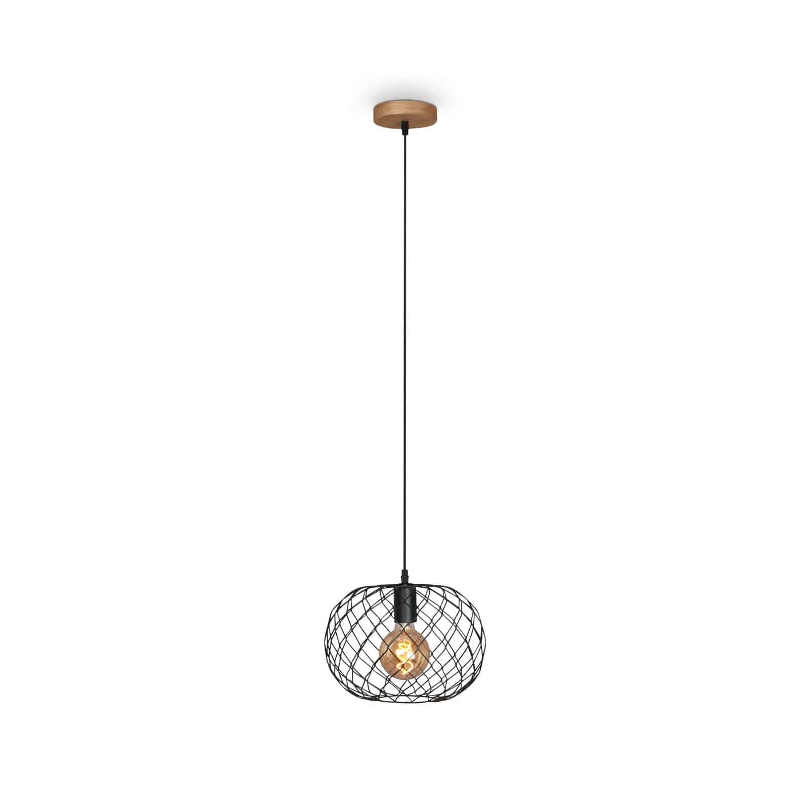 BRILO 4037-015 Závěsné svítidlo, pr. 30 cm, max. 40 W, černá-dřevo - BRILO