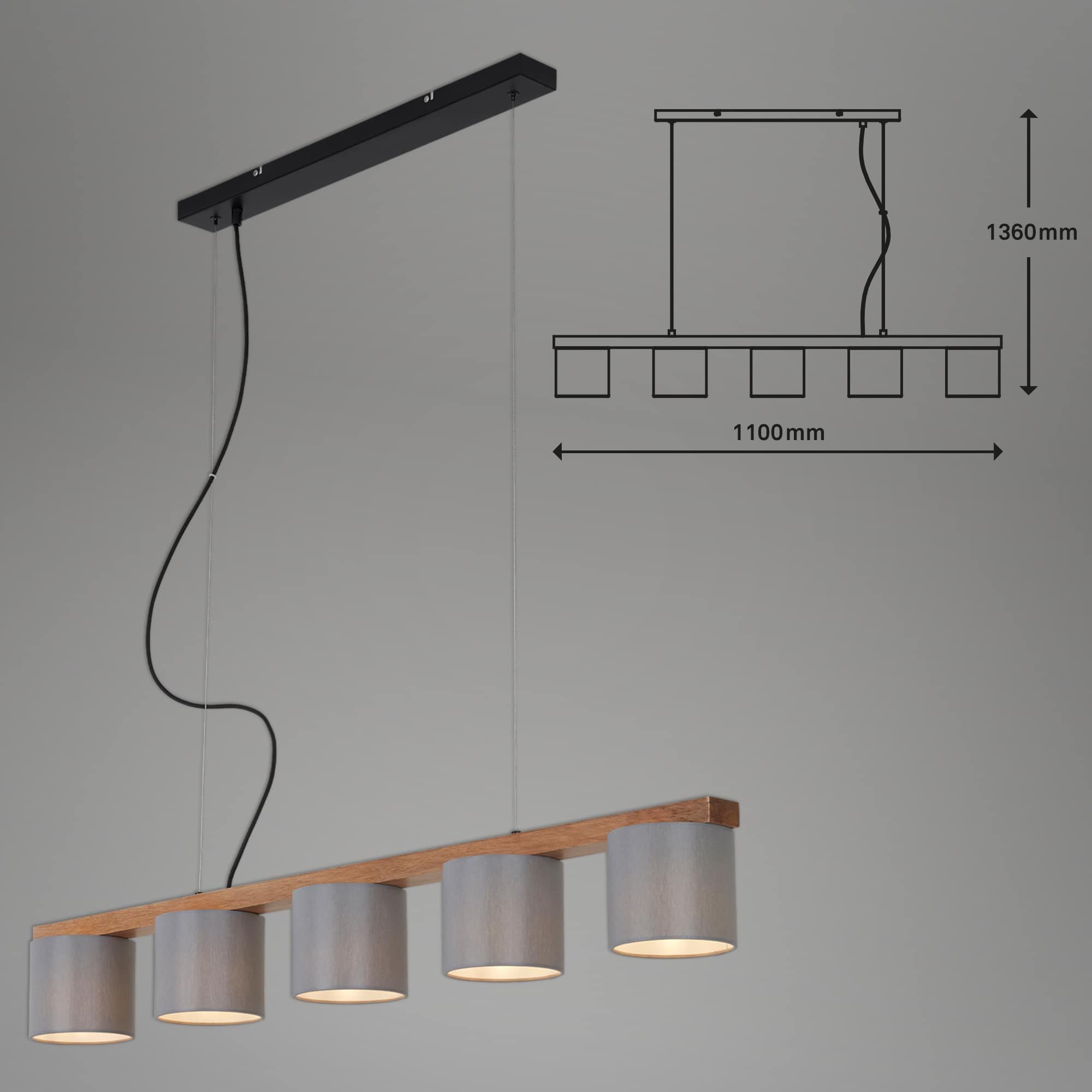 BRI 4075-054 Závěsné svítidlo, 110 cm, max. 25 W, šedá - BRILONER (obrázek 6)