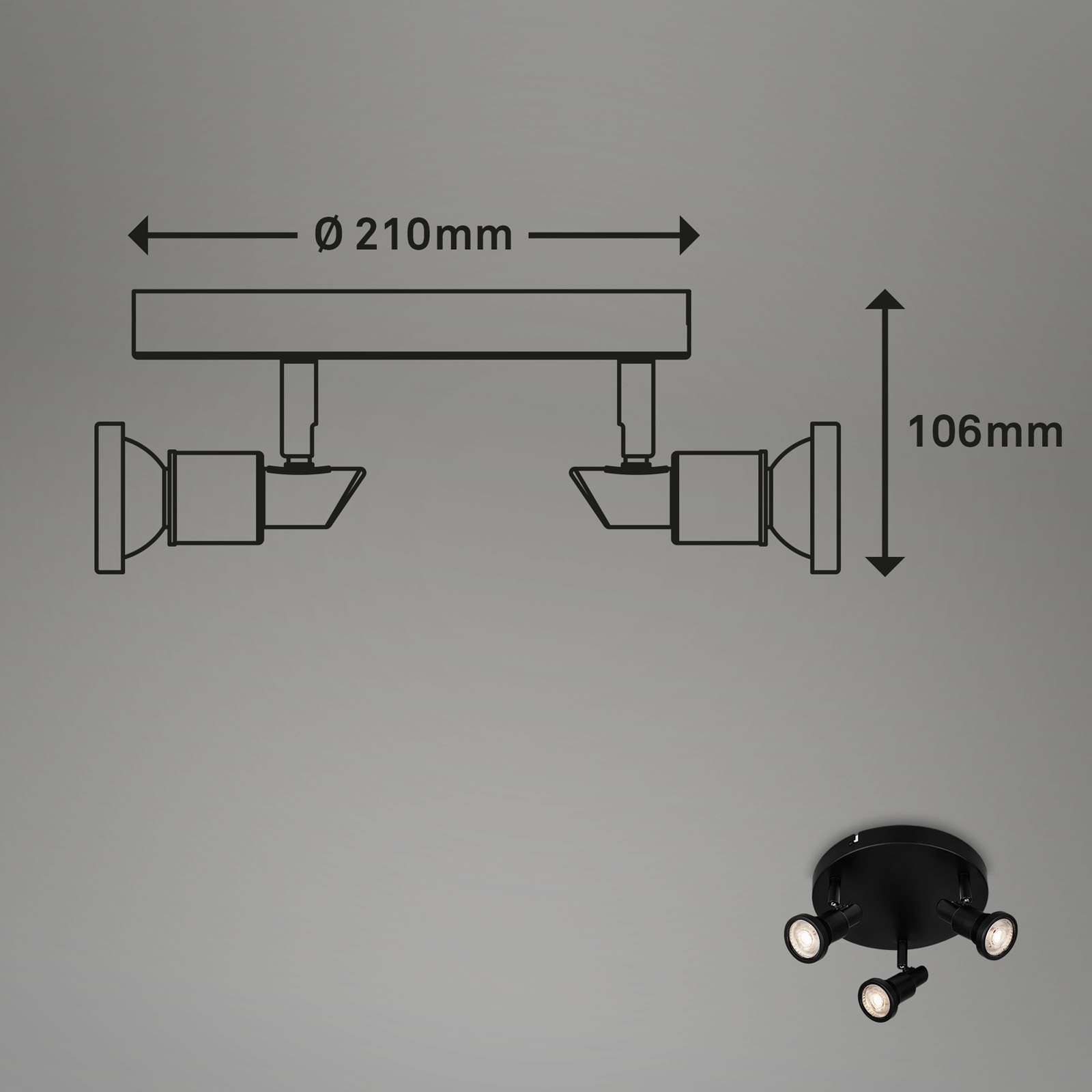 BRI 2992-035R LED bodové svítidlo pr. 21 cm 3xGU10 4,8W 400lm černá - BRILONER (obrázek 5)