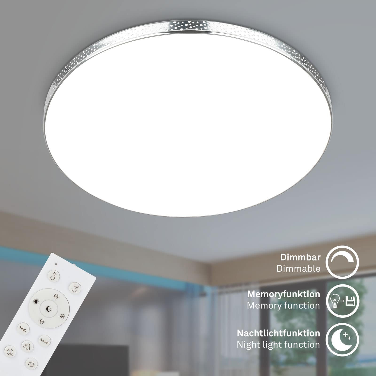 BRILO 3679-118 RGB-CCT LED stropní svítidlo, pr. 45,5 cm, 24W, 2700 lm, chrom - BRILO (obrázek 3)
