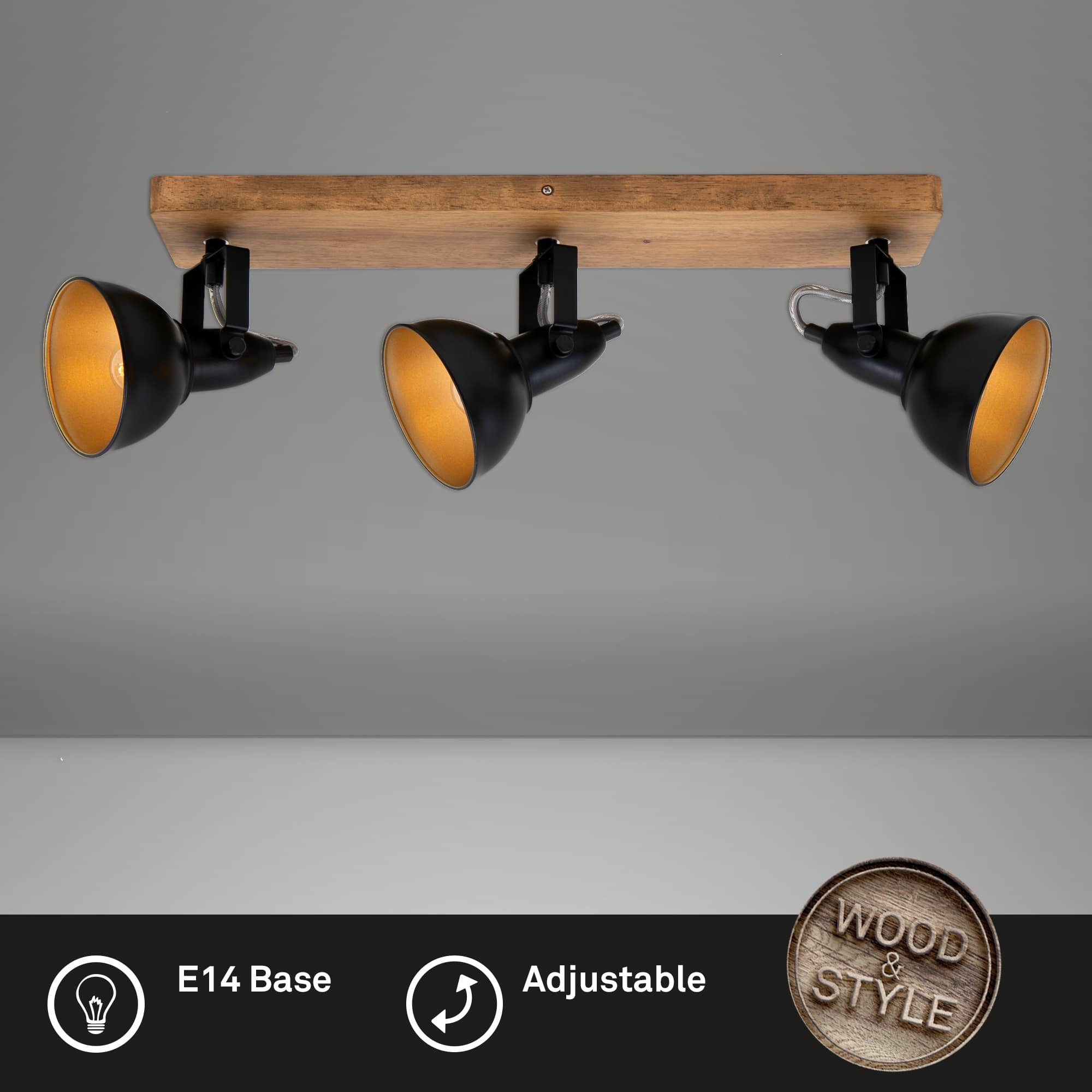 BRI 2901-035 Bodové svítidlo 50 cm 3x E14 25W černá - BRILONER (obrázek 2)