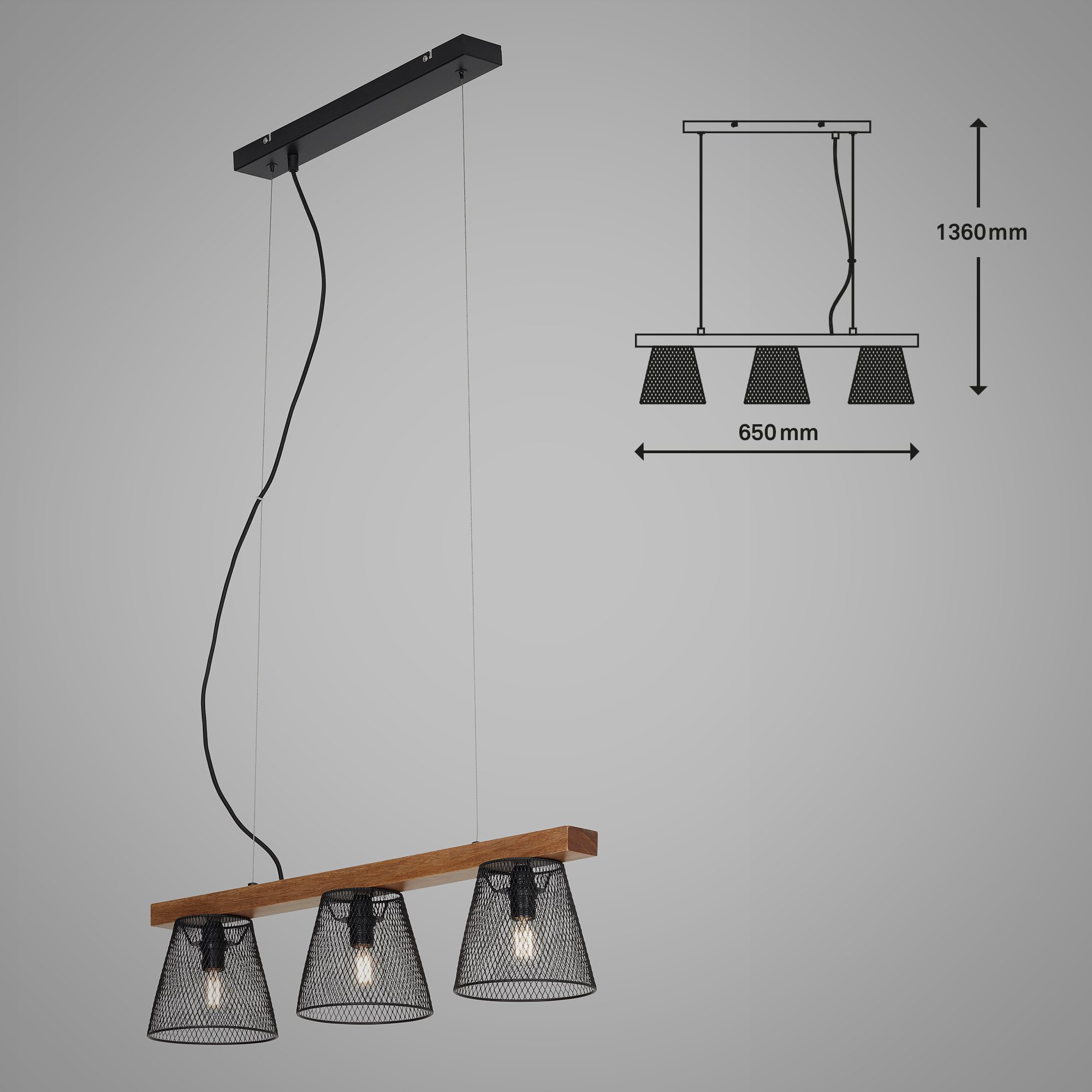 BRI 4077-035 Závěsné svítidlo, 65 cm, max. 25 W, černá - BRILONER (obrázek 7)