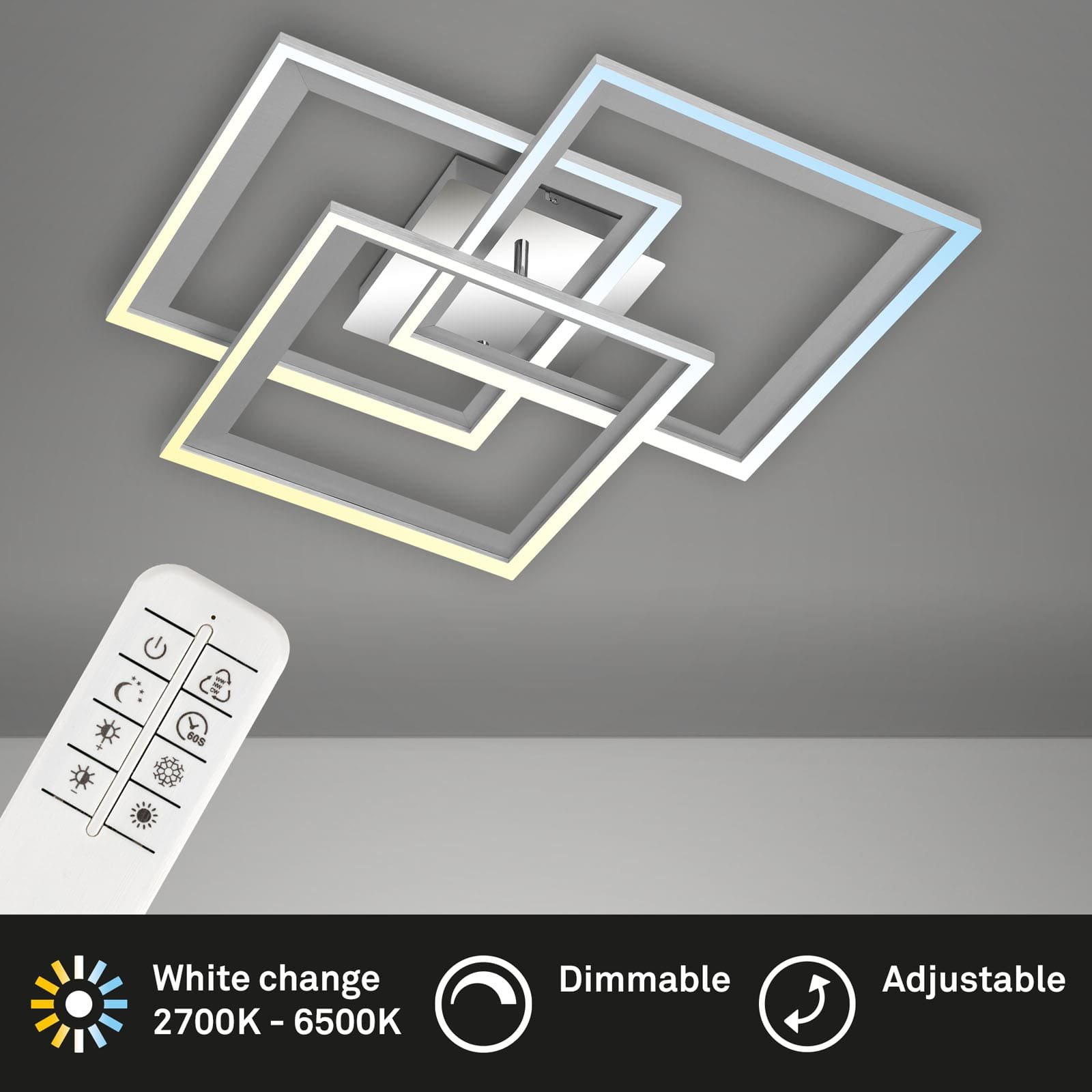 BRILO 3729-019 CCT LED stropní svítidlo, 56 cm, 45 W, 1500 lm, hliník-chrom - BRILO (obrázek 2)
