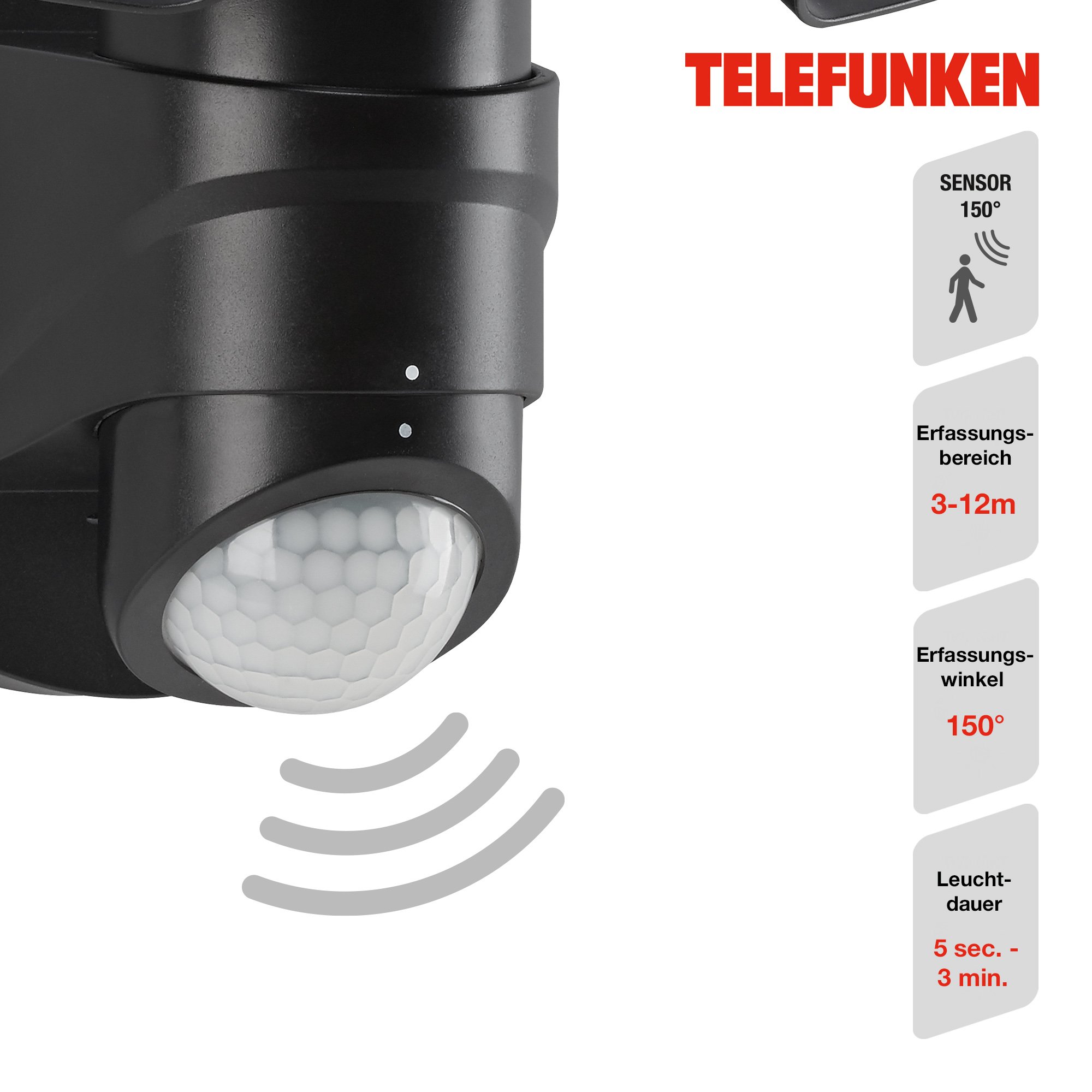 TF 304605TF TELEFUNKEN LED venkovní bodové svítidlo s čidlem, 21,8 cm, 20 W, černá - BRILONER (obrázek 3)