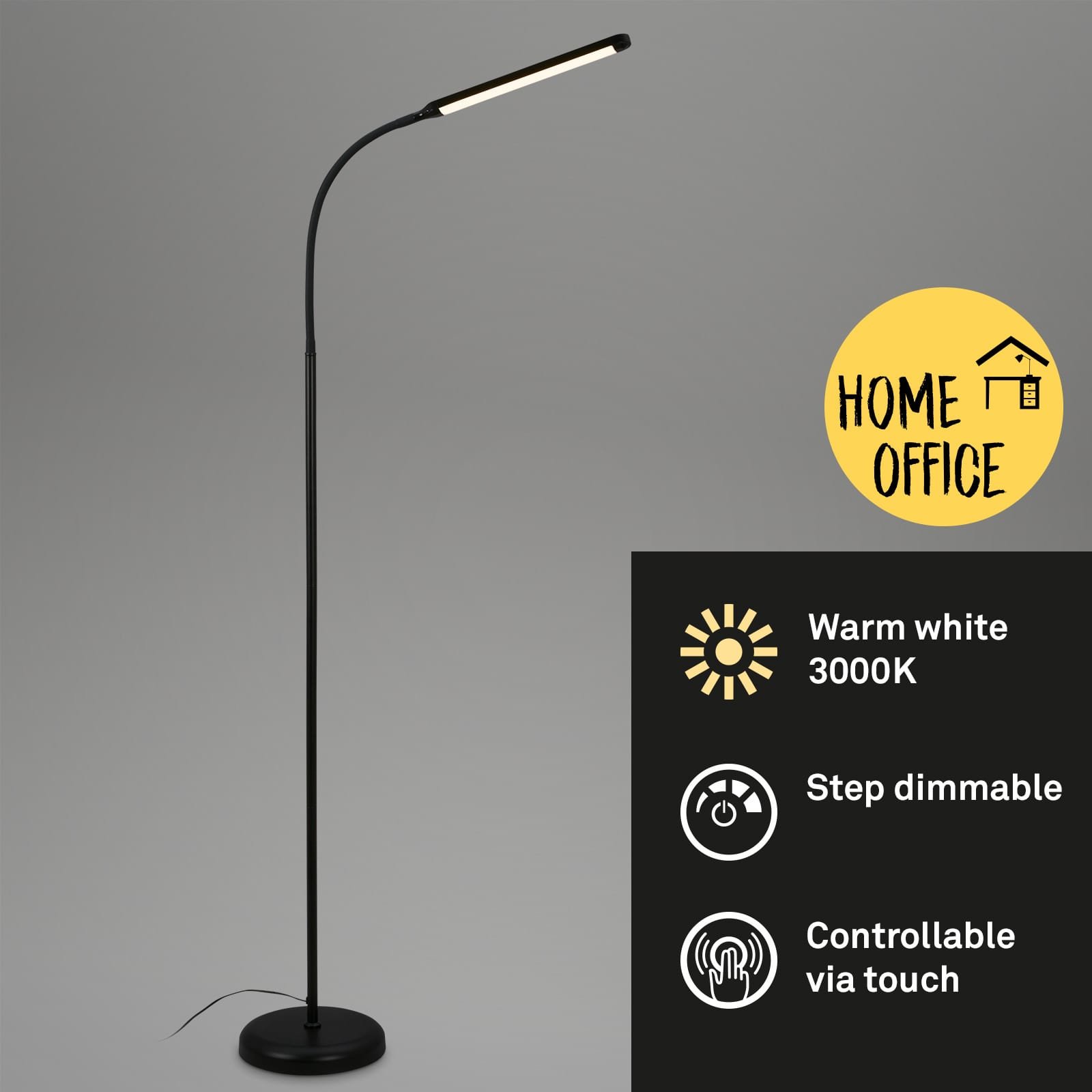 BRILO 1472015 LED stojací svítidlo, 126,5 cm, LED modul, 6W, 600lm, černá - BRILO (obrázek 2)