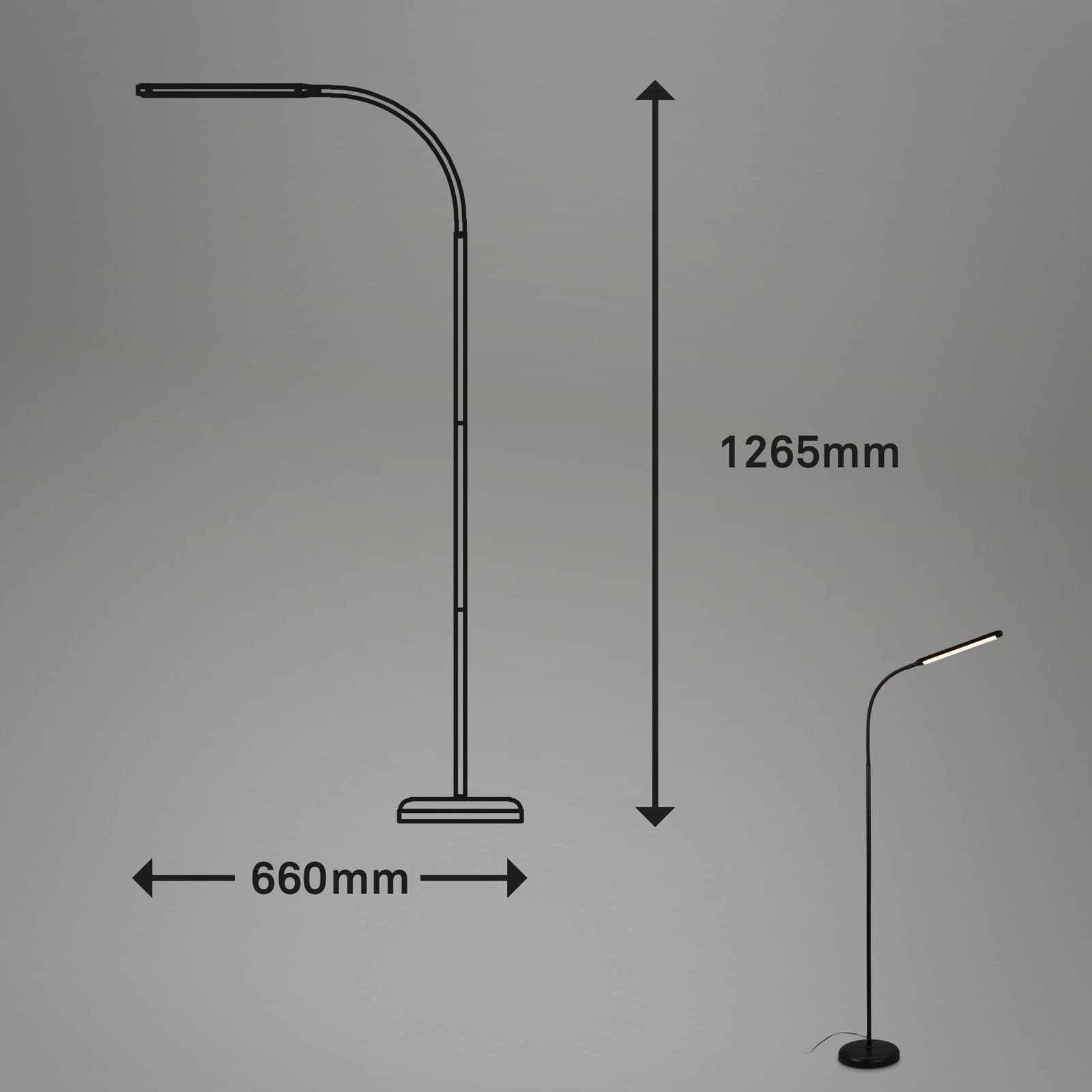 BRILO 1472015 LED stojací svítidlo, 126,5 cm, LED modul, 6W, 600lm, černá - BRILO (obrázek 7)
