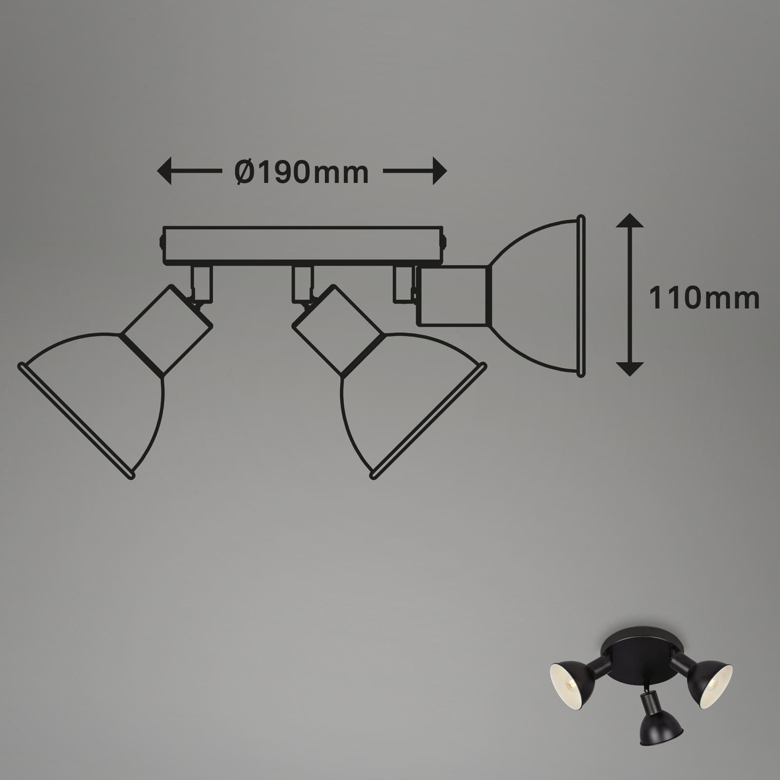 BRILO 2674-035 Bodové svítidlo pr. 19 cm 3x E14 max. 25W černá - BRILO (obrázek 5)