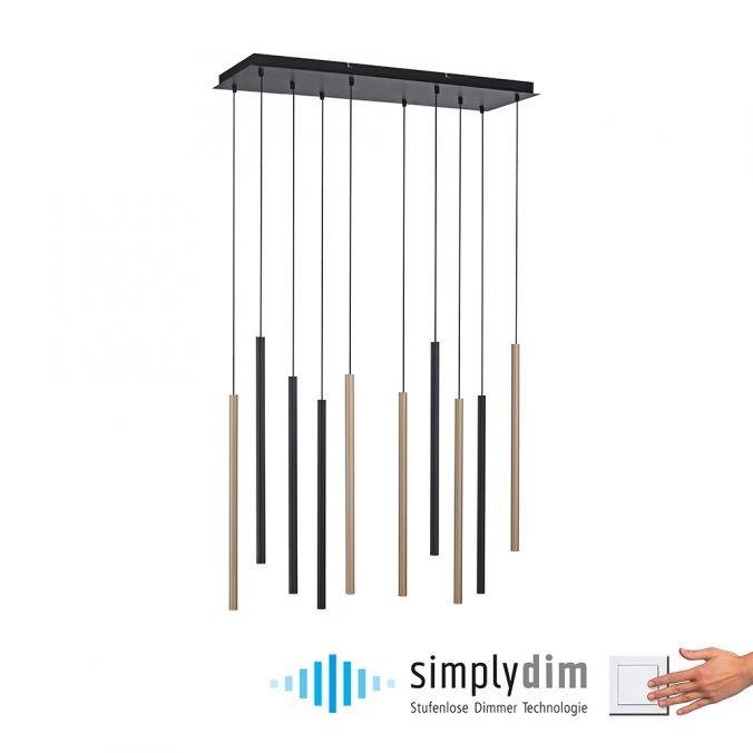 PN 2110-18 FLUTE LED závěsné svítidlo černá matná mosaz 10 ramenné stmívatelné paměťová funkce SimplyDim 3000K - PAUL NEUHAUS