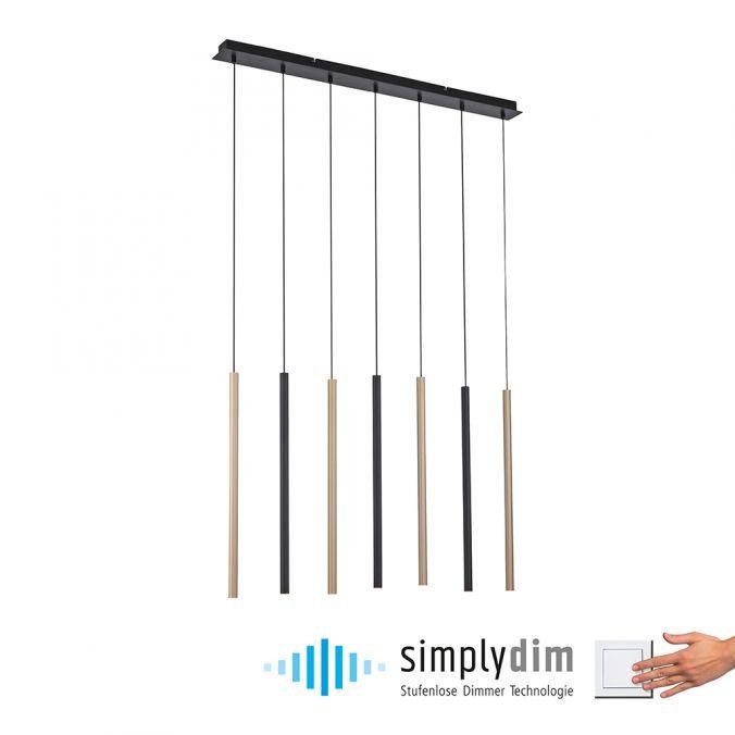 PN 2117-18 FLUTE LED závěsné svítidlo černá matná mosaz 7 ramenné stmívatelné paměťová funkce SimplyDim 3000K - PAUL NEUHAUS