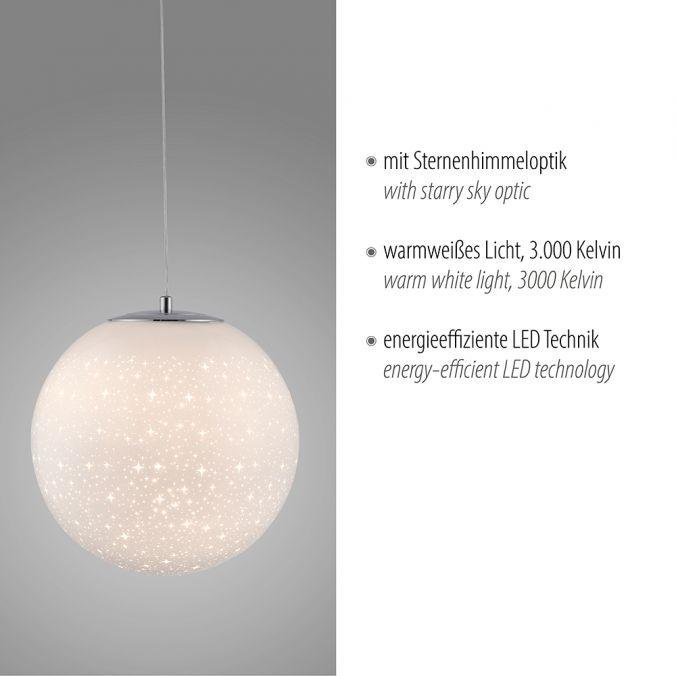 PN 2052-17 BOLO LED závěsné svítidlo chrom bílées opálové sklo 25cm nastavitelná výška 3000K - PAUL NEUHAUS (obrázek 3)