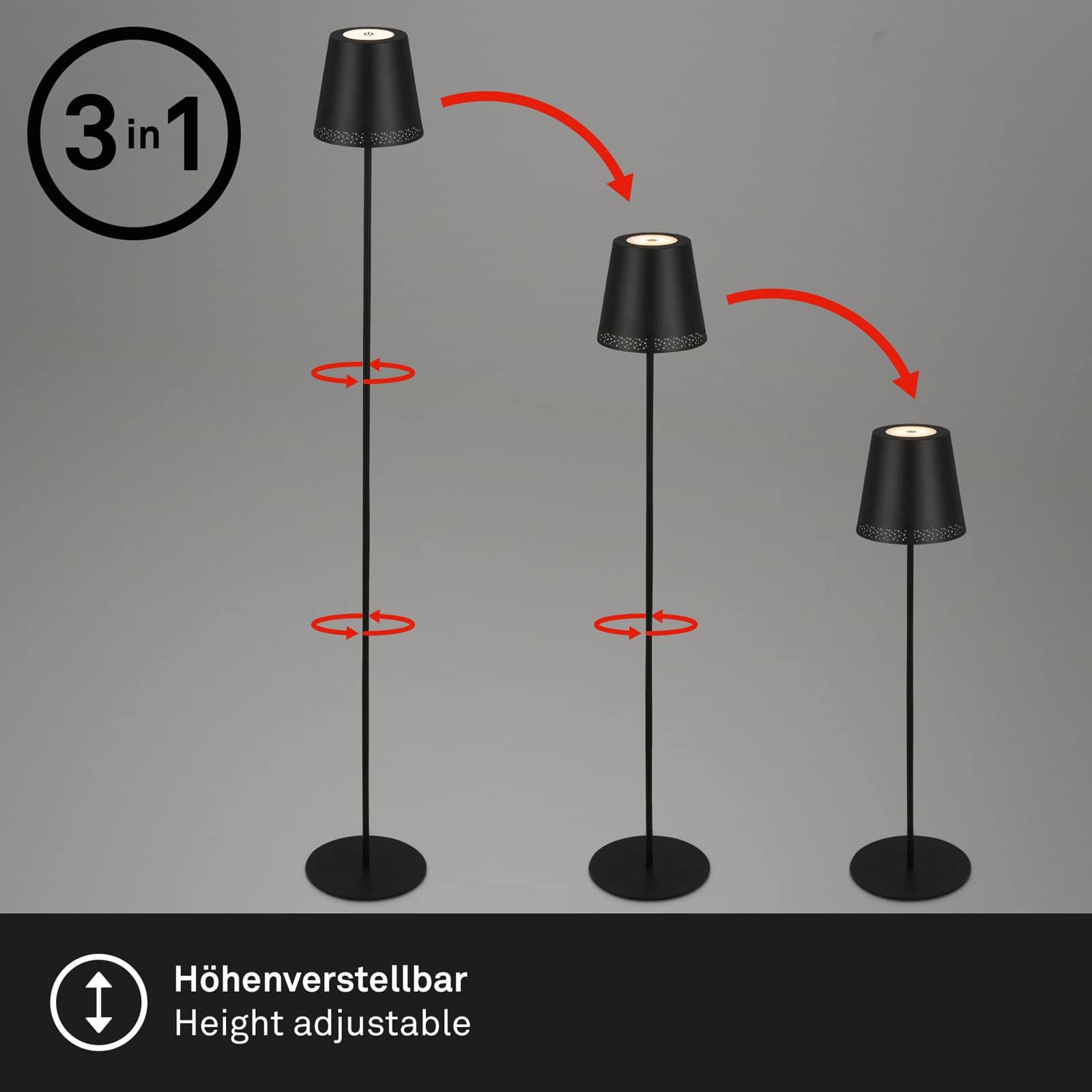 BRILO 1438015 LED nabíjecí stojací svítidlo 130 cm 3,5 W 400lm černá - BRILO (obrázek 5)