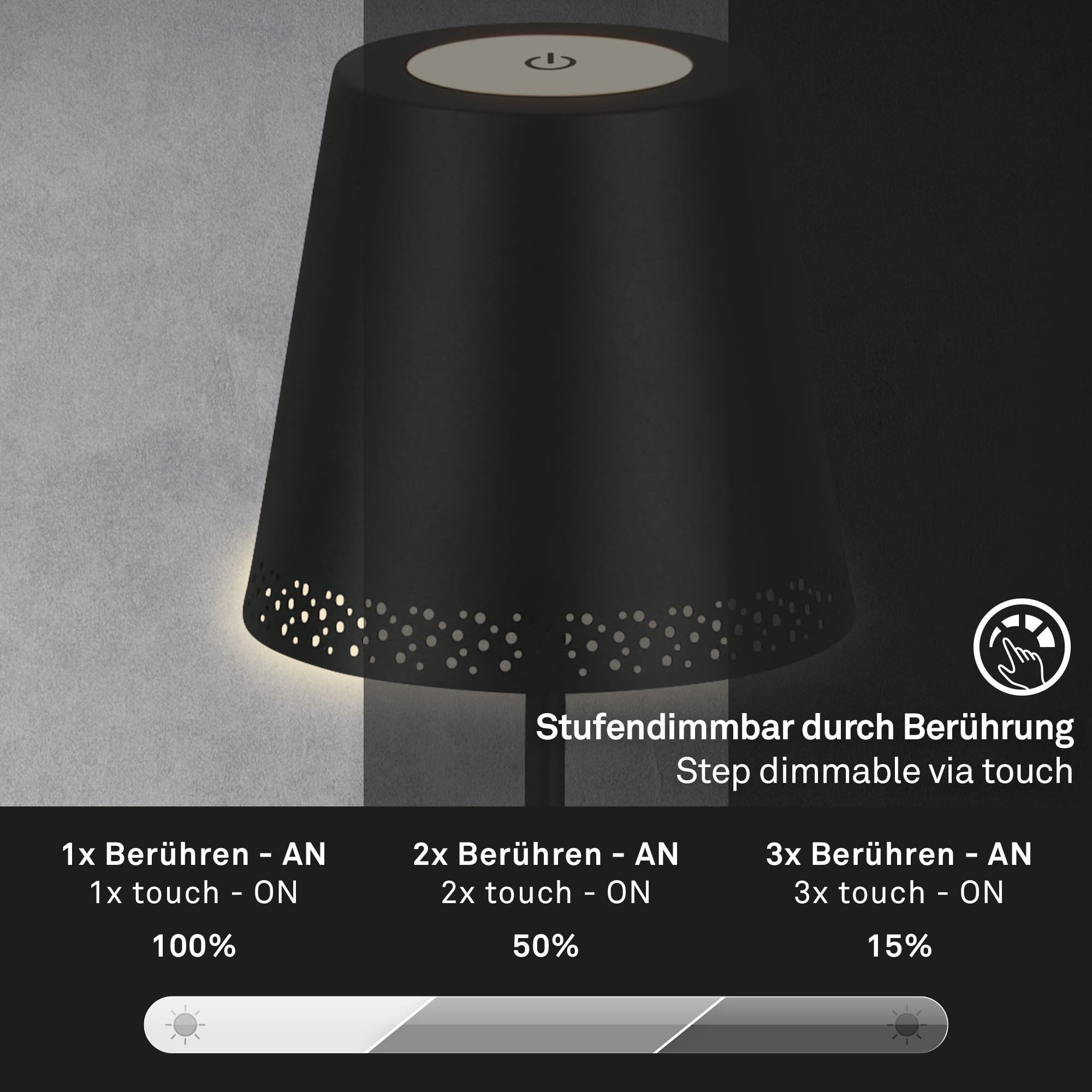 BRILO 1438015 LED nabíjecí stojací svítidlo 130 cm 3,5 W 400lm černá - BRILO (obrázek 6)
