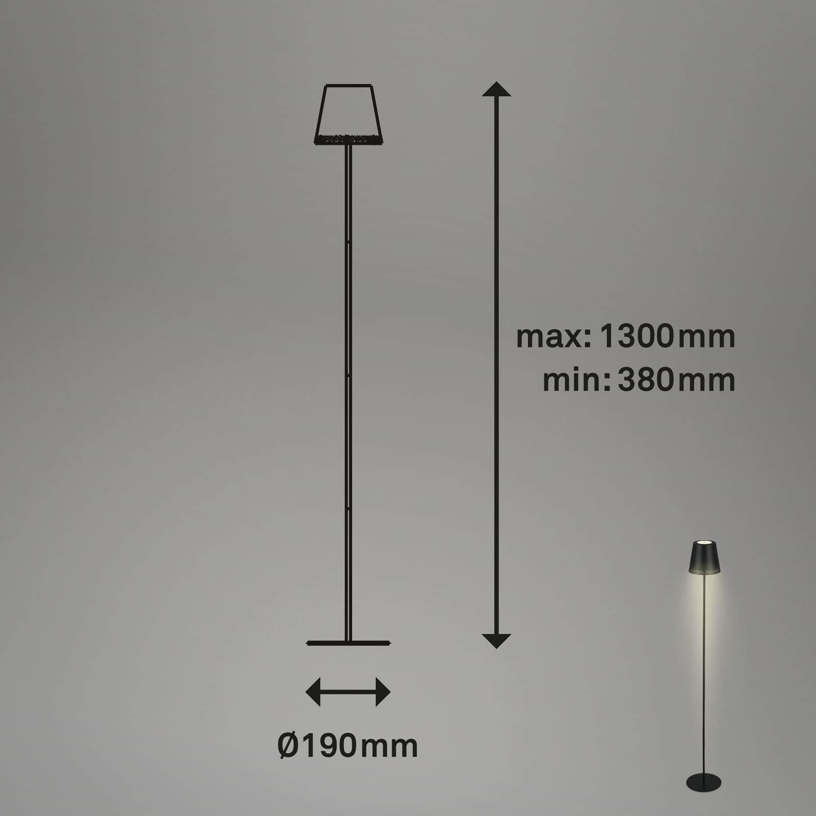BRILO 1438015 LED nabíjecí stojací svítidlo 130 cm 3,5 W 400lm černá - BRILO (obrázek 10)