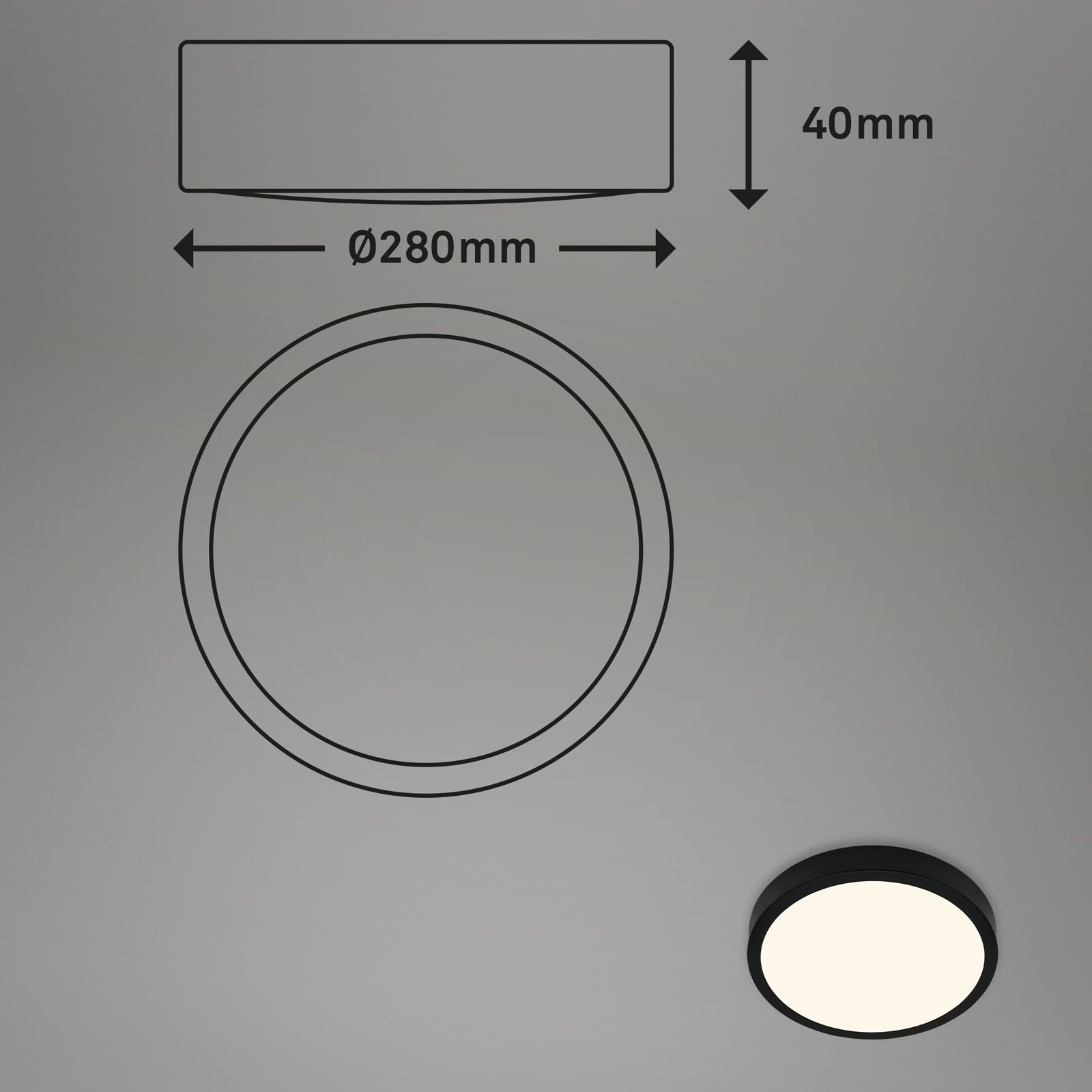BRILO 3700-015 LED přisazené svítidlo pr. 28 cm, 16 W, 2000 lm, černá - BRILO (obrázek 5)