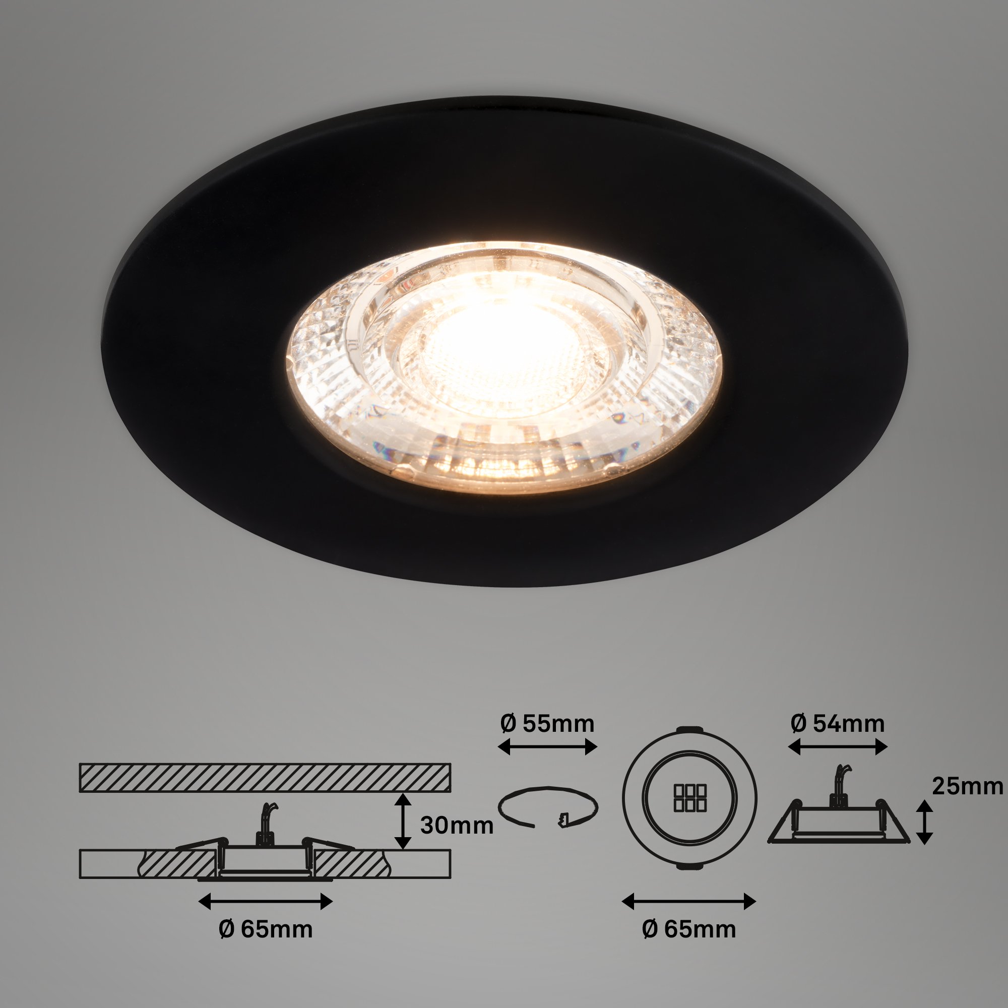 BRI 7606035 3ks sada LED vestavné svítidlo, 6,5 cm, 3x 3,6W, 350lm, černá - BRILONER (obrázek 6)