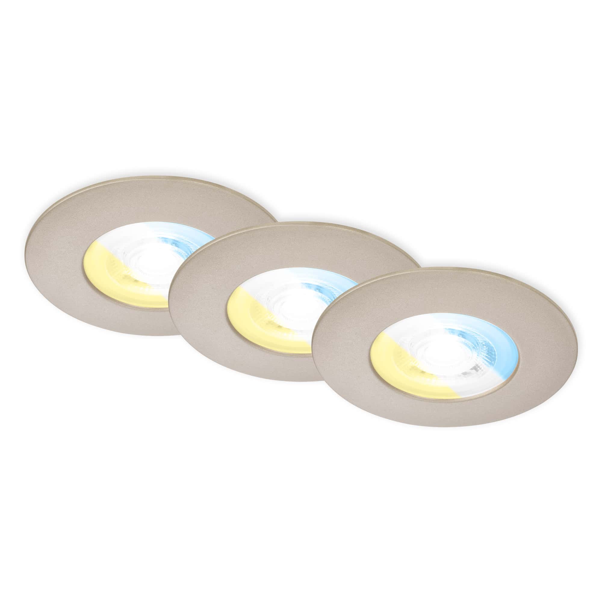 BRI 7605032 3ks sada CCT vestavné svítidlo, 9 cm, 4,9W, 580lm matný nikl - BRILONER