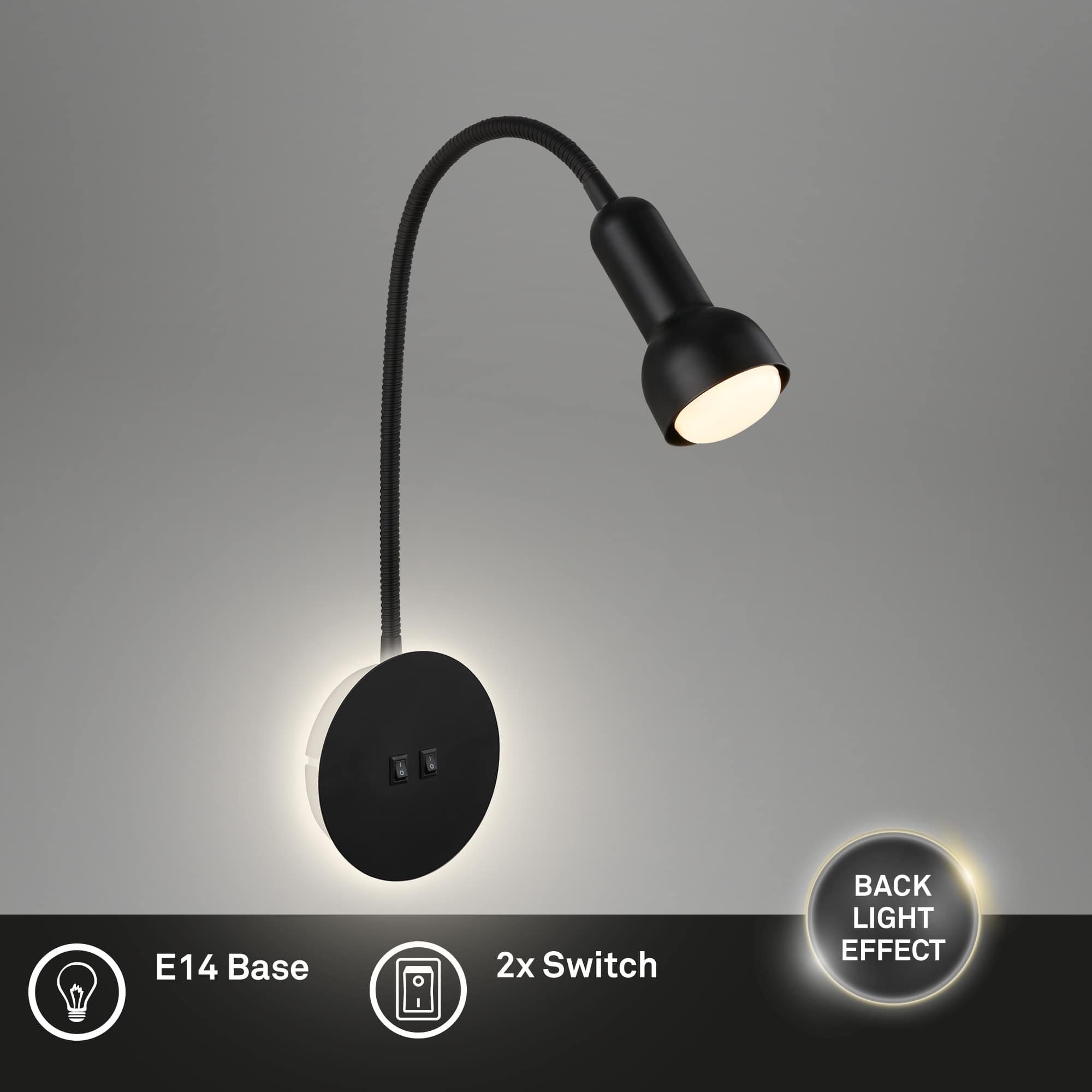 BRI 2178015 Přímé a nepřímé osvětlení nástěnné svítidlo, 39 cm, 1x E14, max. 10W, černá - BRILONER (obrázek 2)