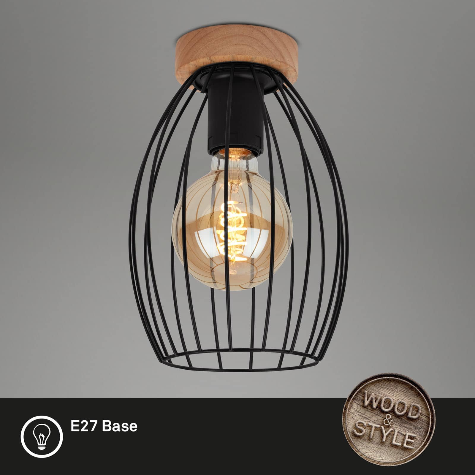 BRILO 3038-015 Stropní svítidlo pr. 17,5 cm 1x E27 60W černá - BRILO (obrázek 2)