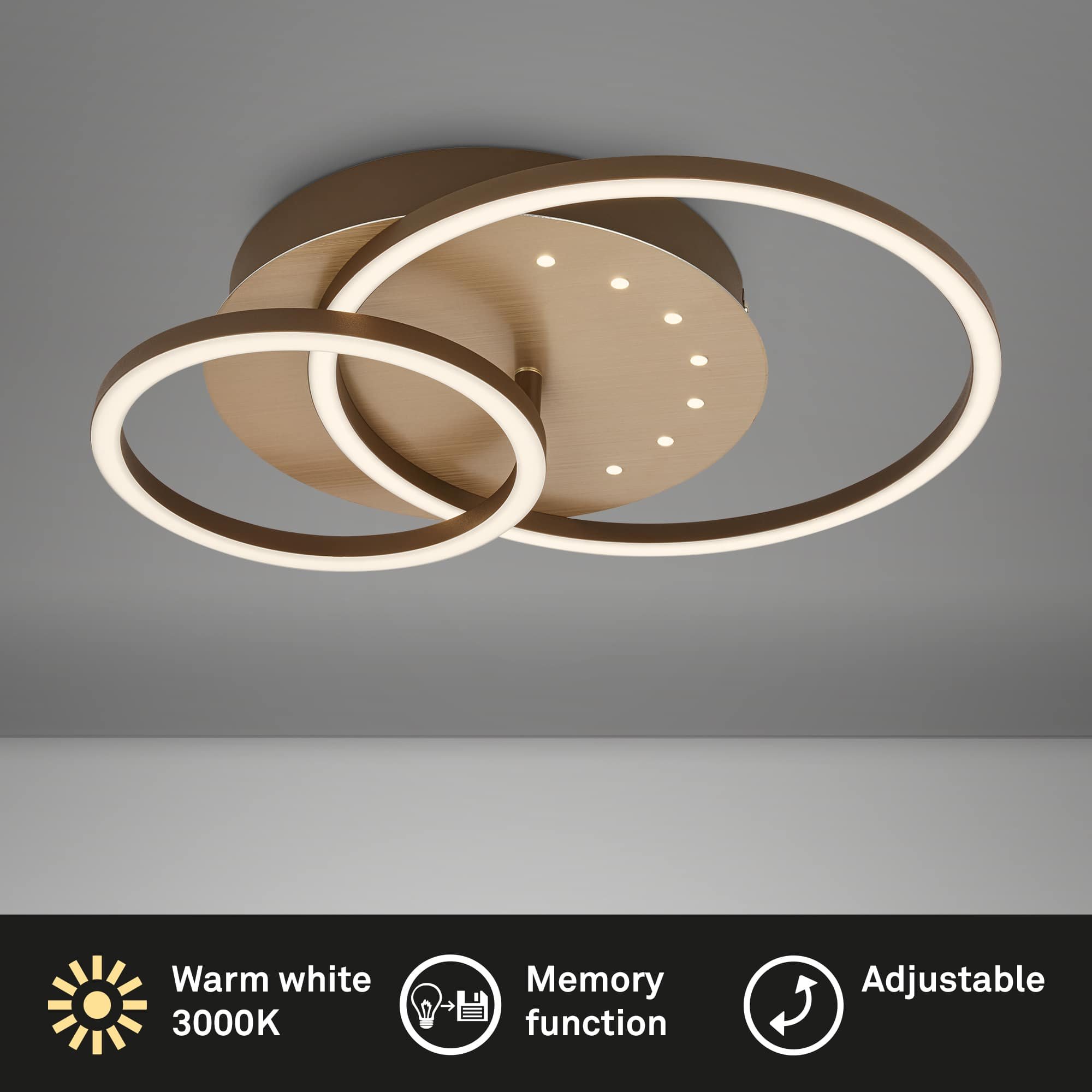 BRILO 3773017 LED stropní svítidlo, 40 cm, paměť, 26W, 2550lm, hnědé - BRILO (obrázek 2)